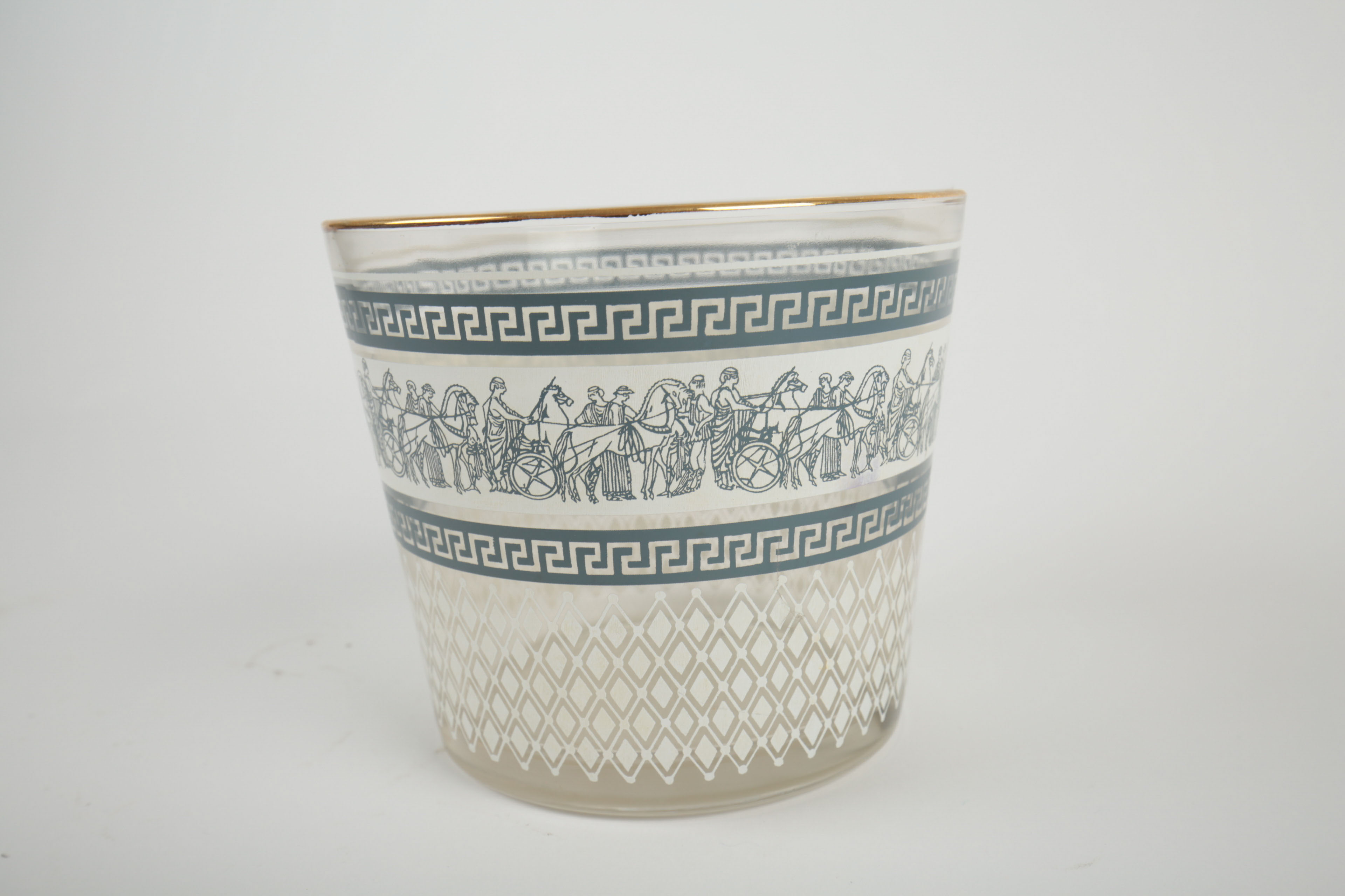 Mid-Century Jeannette Glass "Patrician" Ice Bucket with Grecian Motif