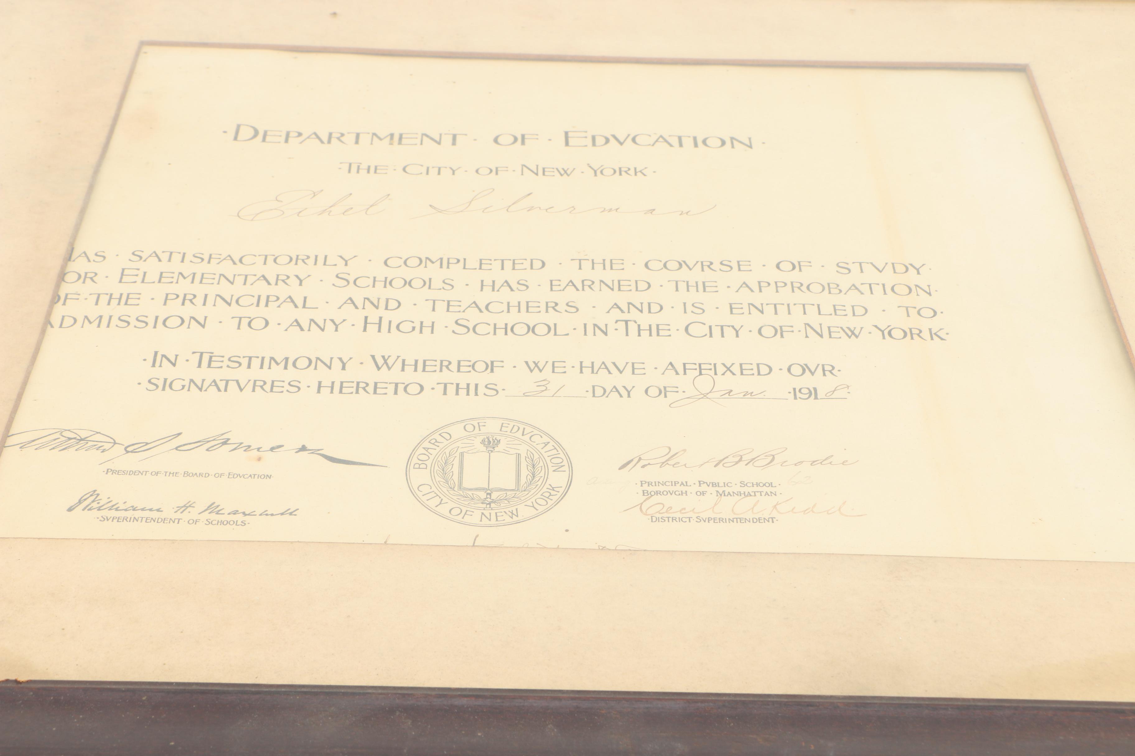 Vintage Department of Education Certificate
