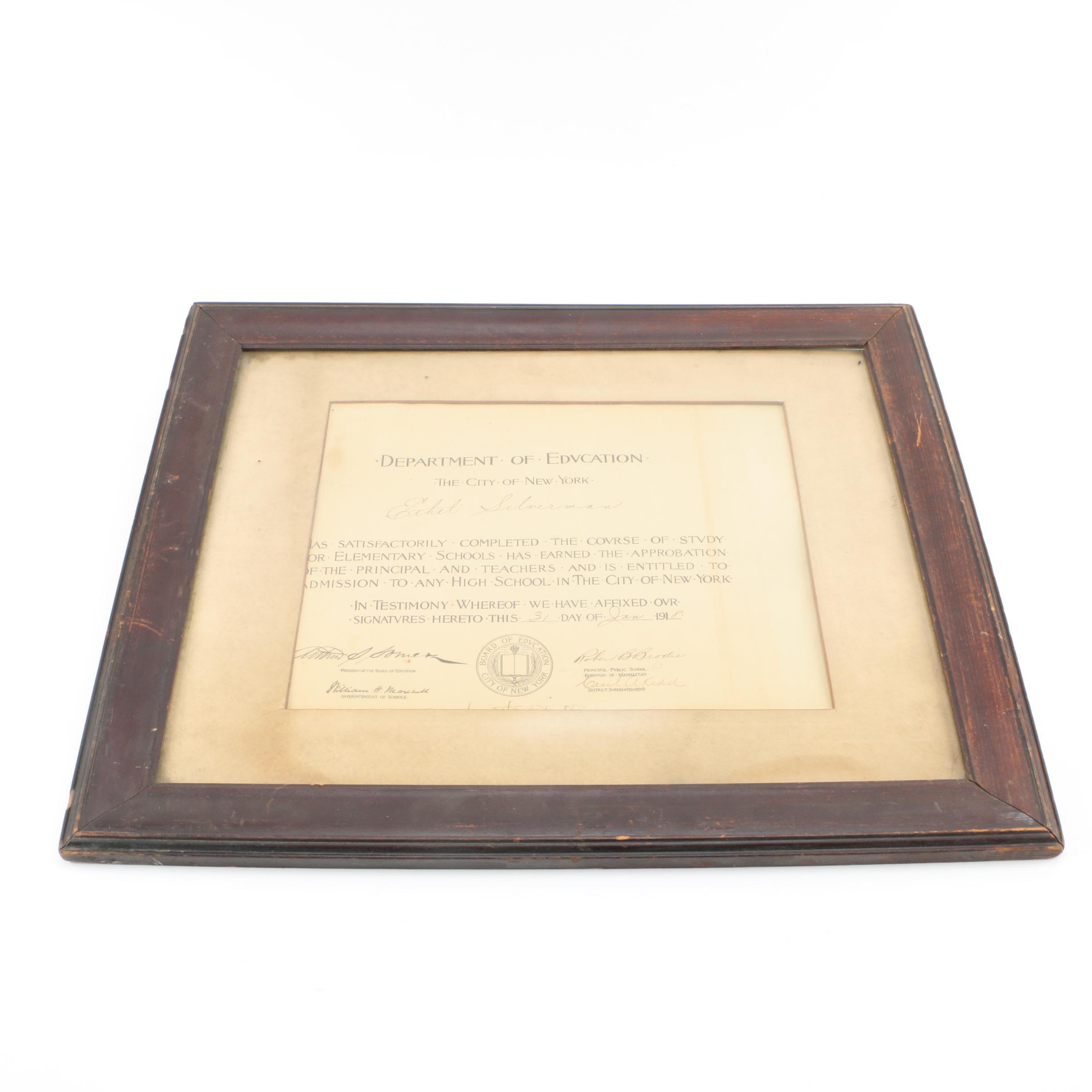 Vintage Department of Education Certificate