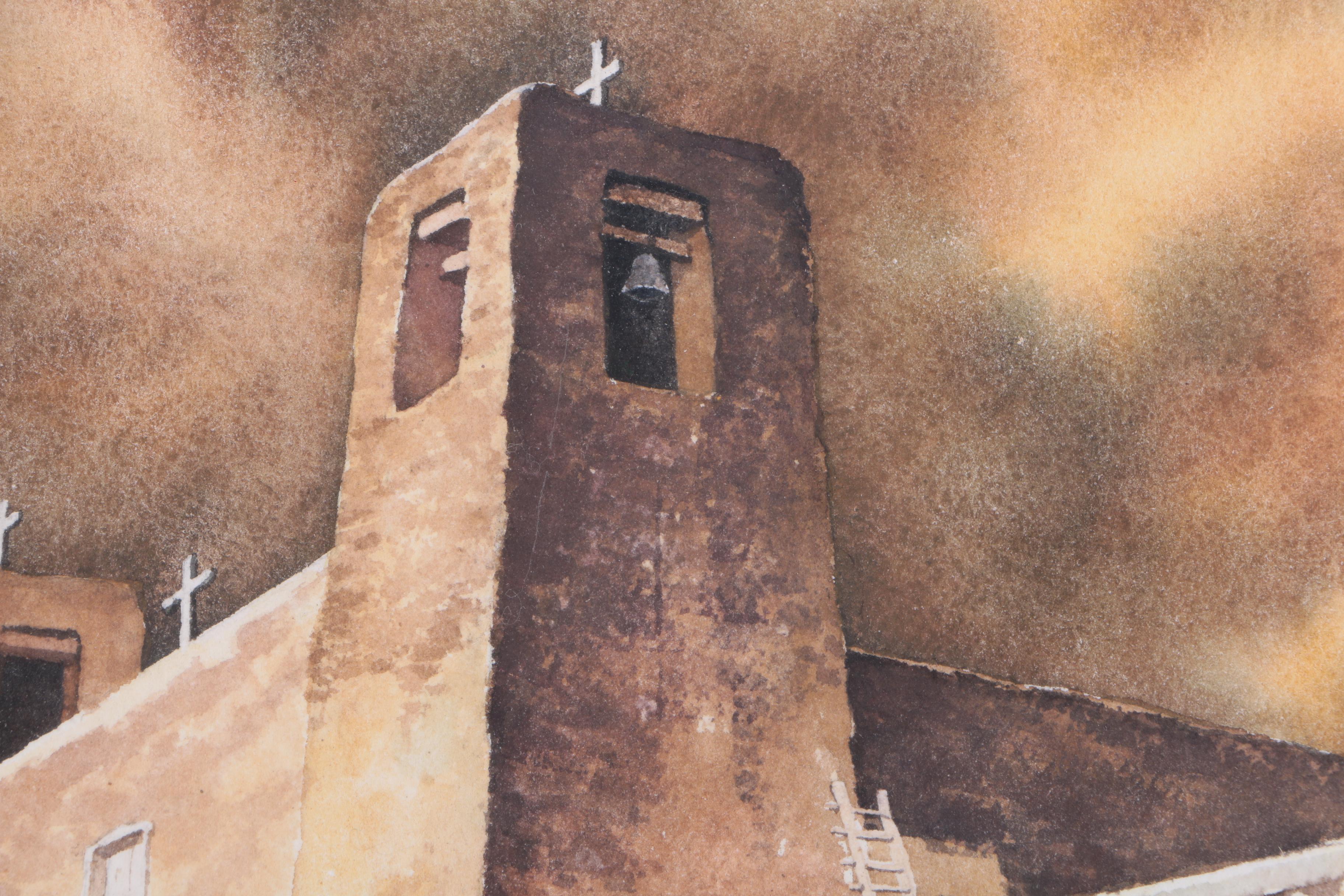 1979 Jim Pecho Watercolor Painting "Acoma, the Sky City"