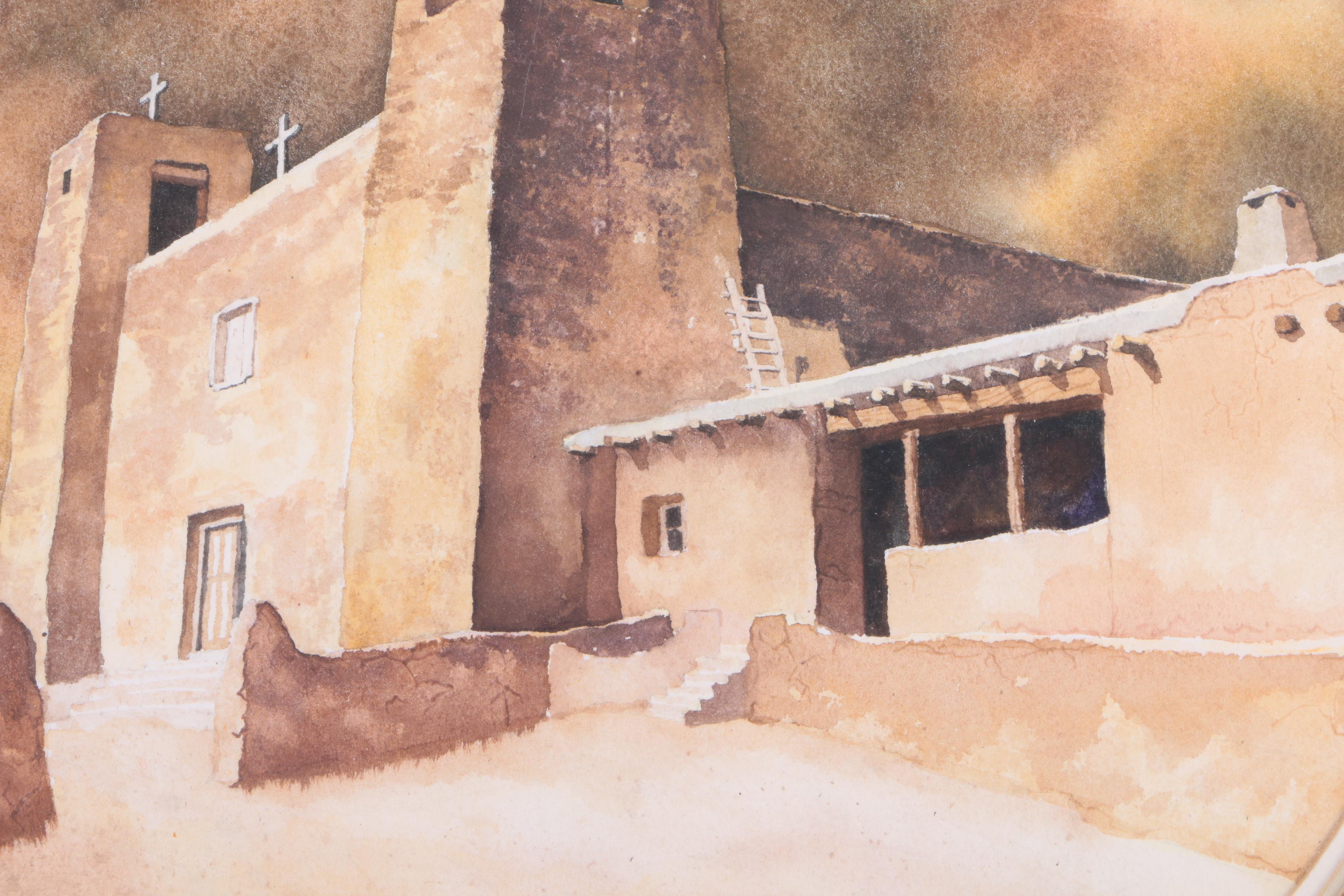 1979 Jim Pecho Watercolor Painting "Acoma, the Sky City"