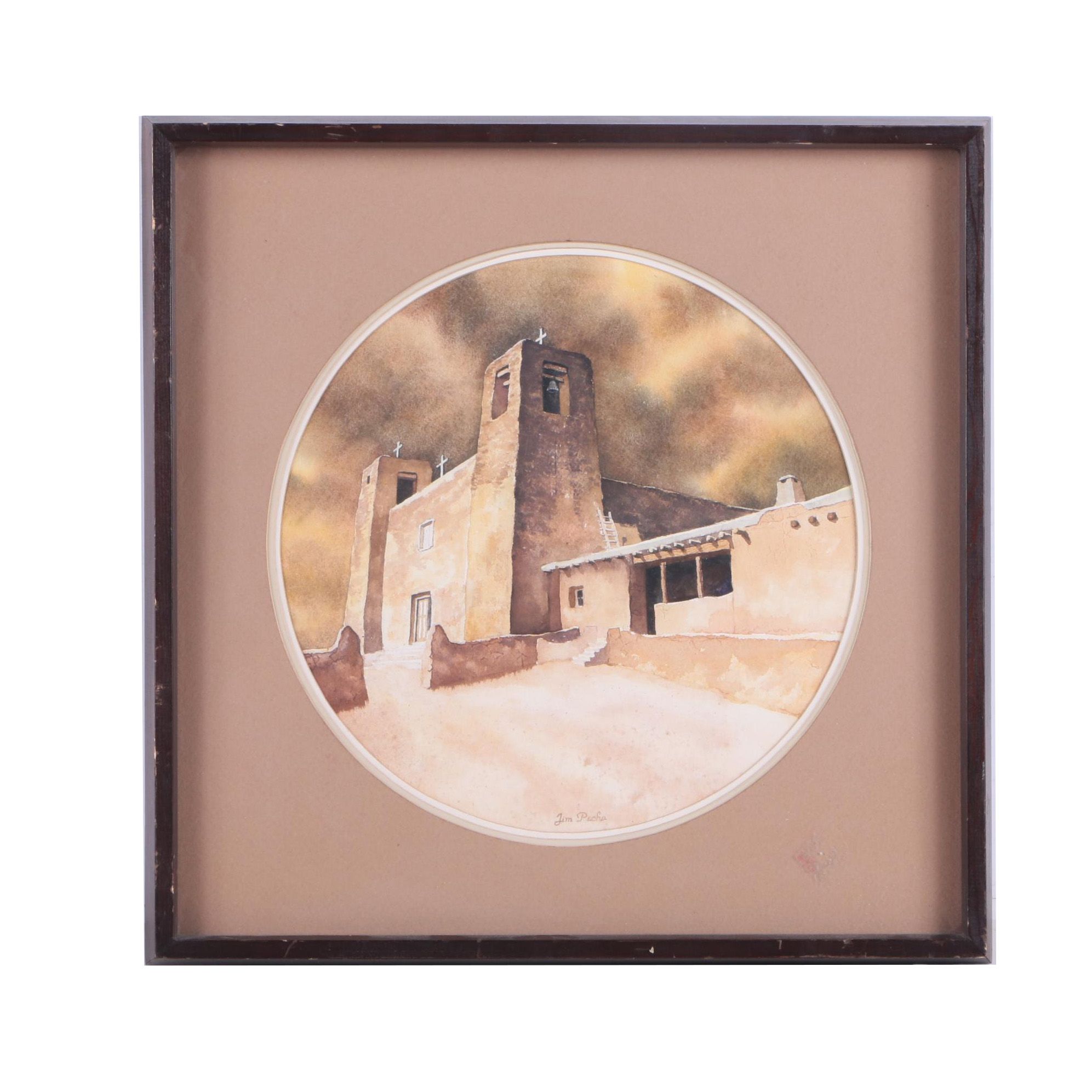 1979 Jim Pecho Watercolor Painting "Acoma, the Sky City"