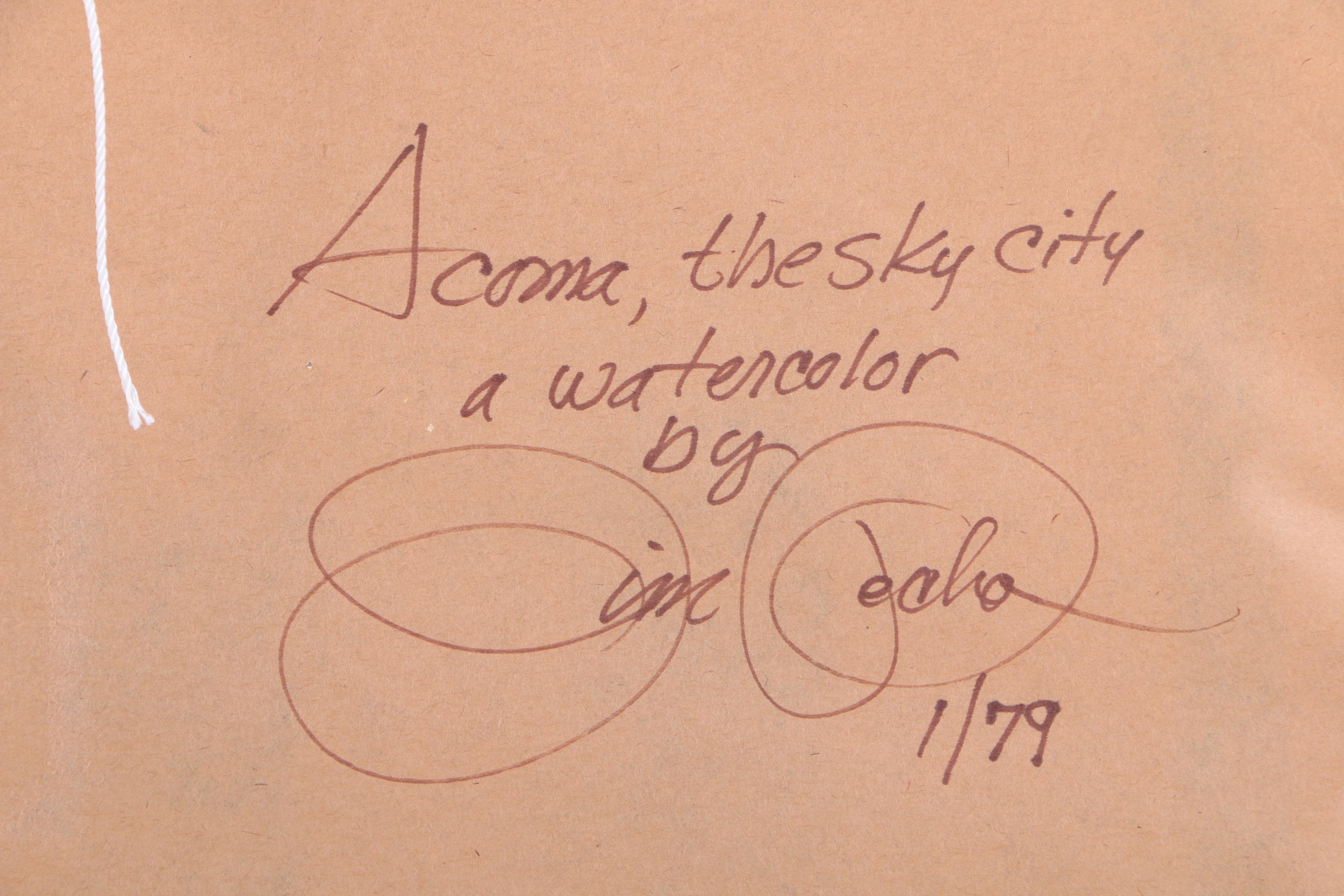 1979 Jim Pecho Watercolor Painting "Acoma, the Sky City"