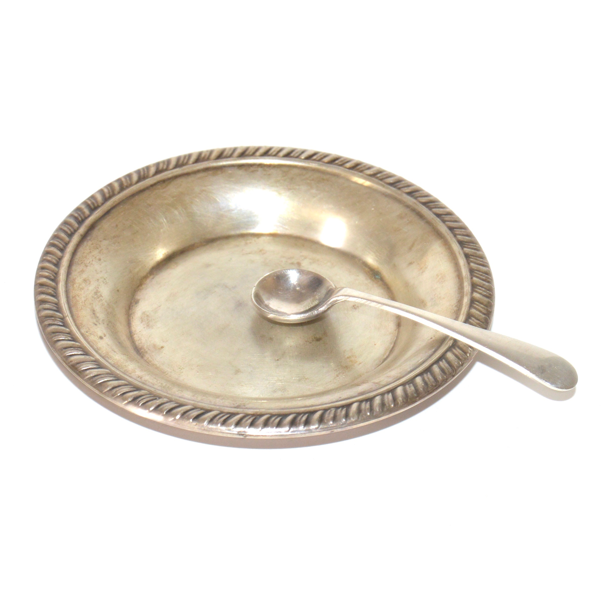 Sterling Silver Dish and Miniature 800 Silver Spoon