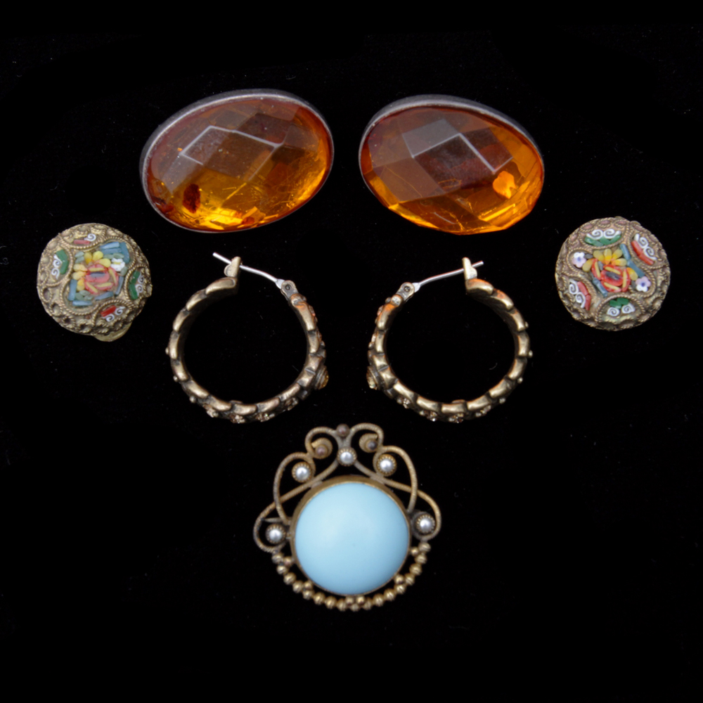 Vintage Costume Jewelry Earrings and Brooch