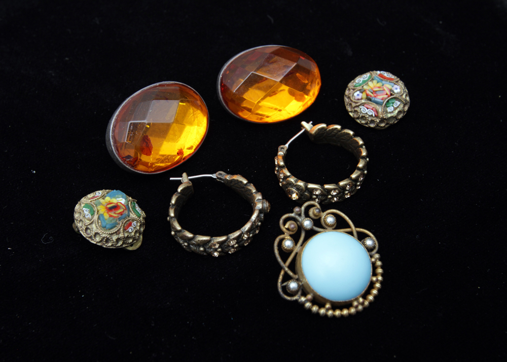 Vintage Costume Jewelry Earrings and Brooch