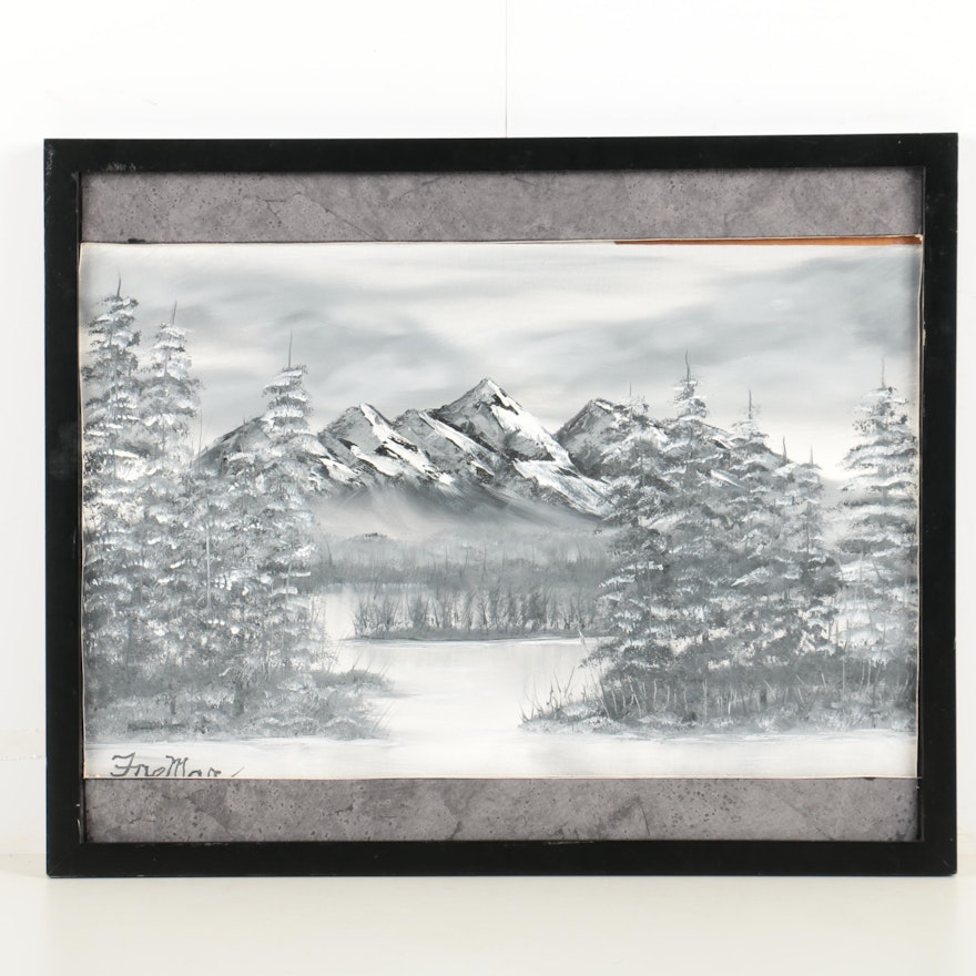 Oil Painting on Canvas board of Winter Scene