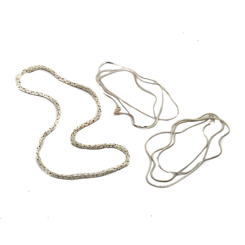 Three Sterling Silver Chain Necklaces