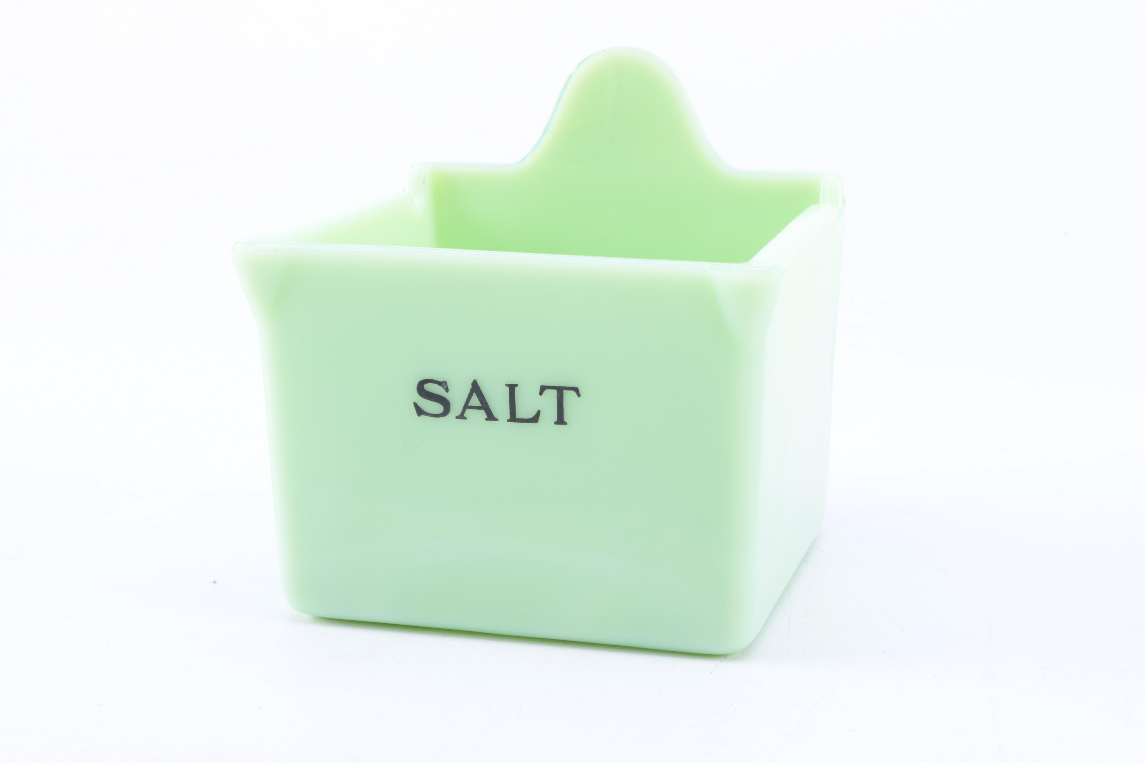 Vintage Jade Milk Glass Salt Cellar and Shakers