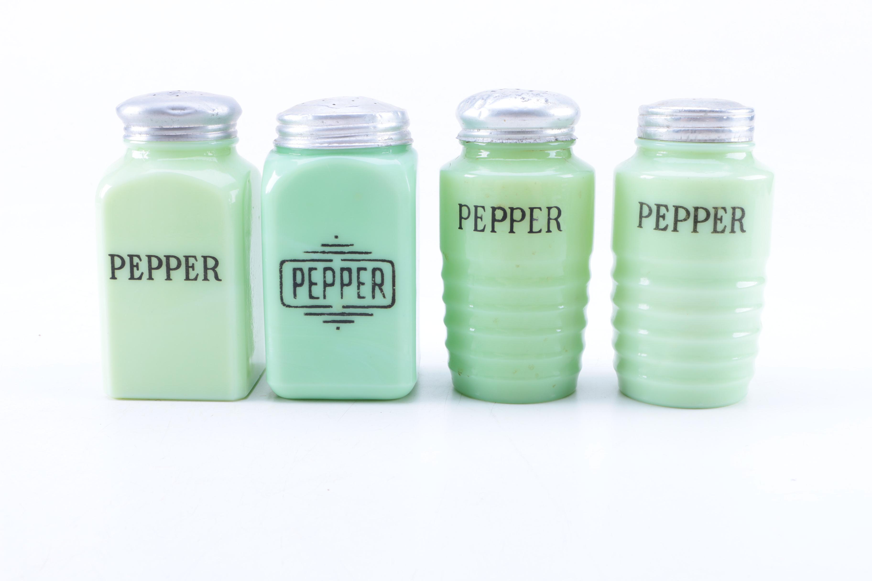 Vintage Jade Milk Glass Salt Cellar and Shakers