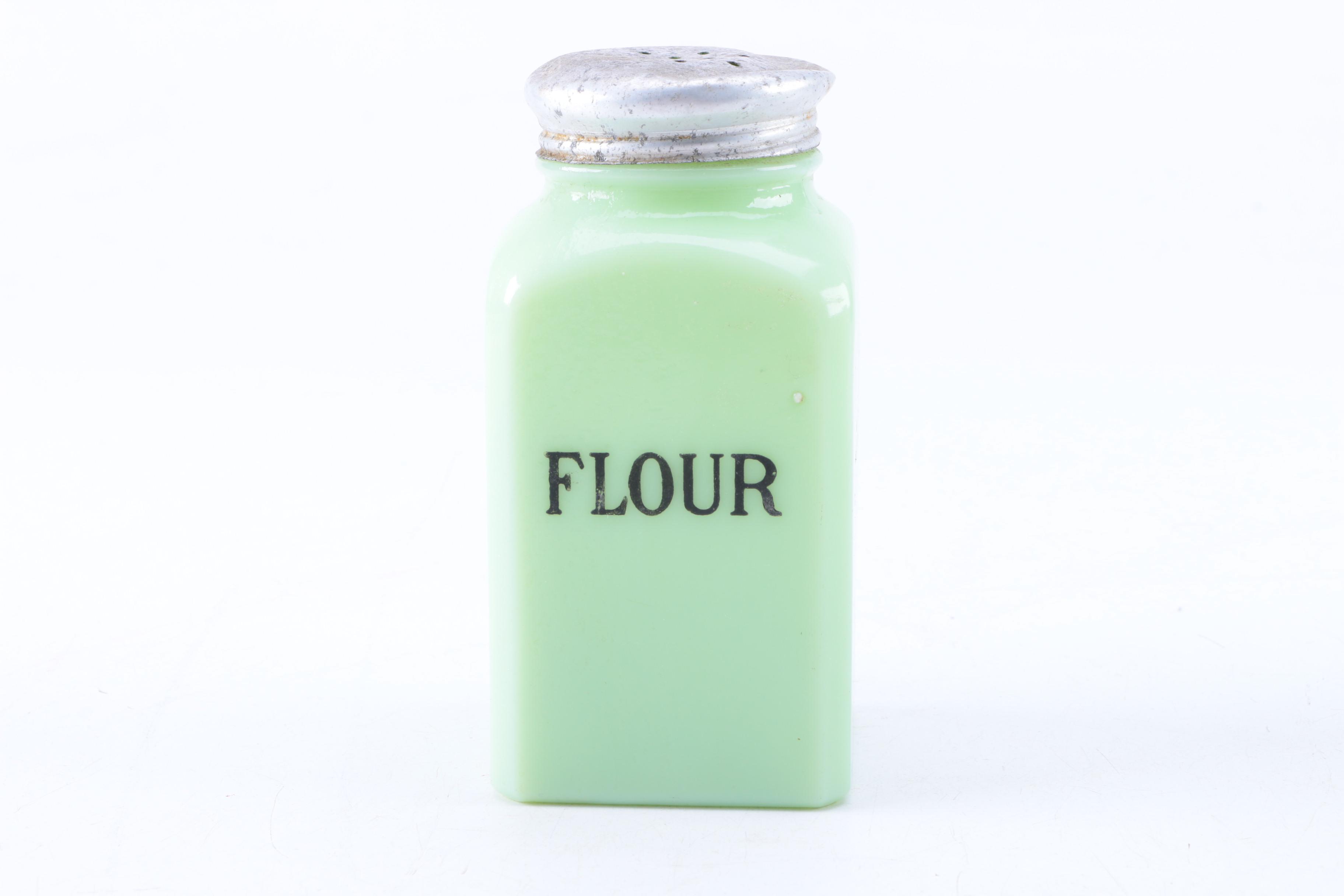 Vintage Jade Milk Glass Salt Cellar and Shakers