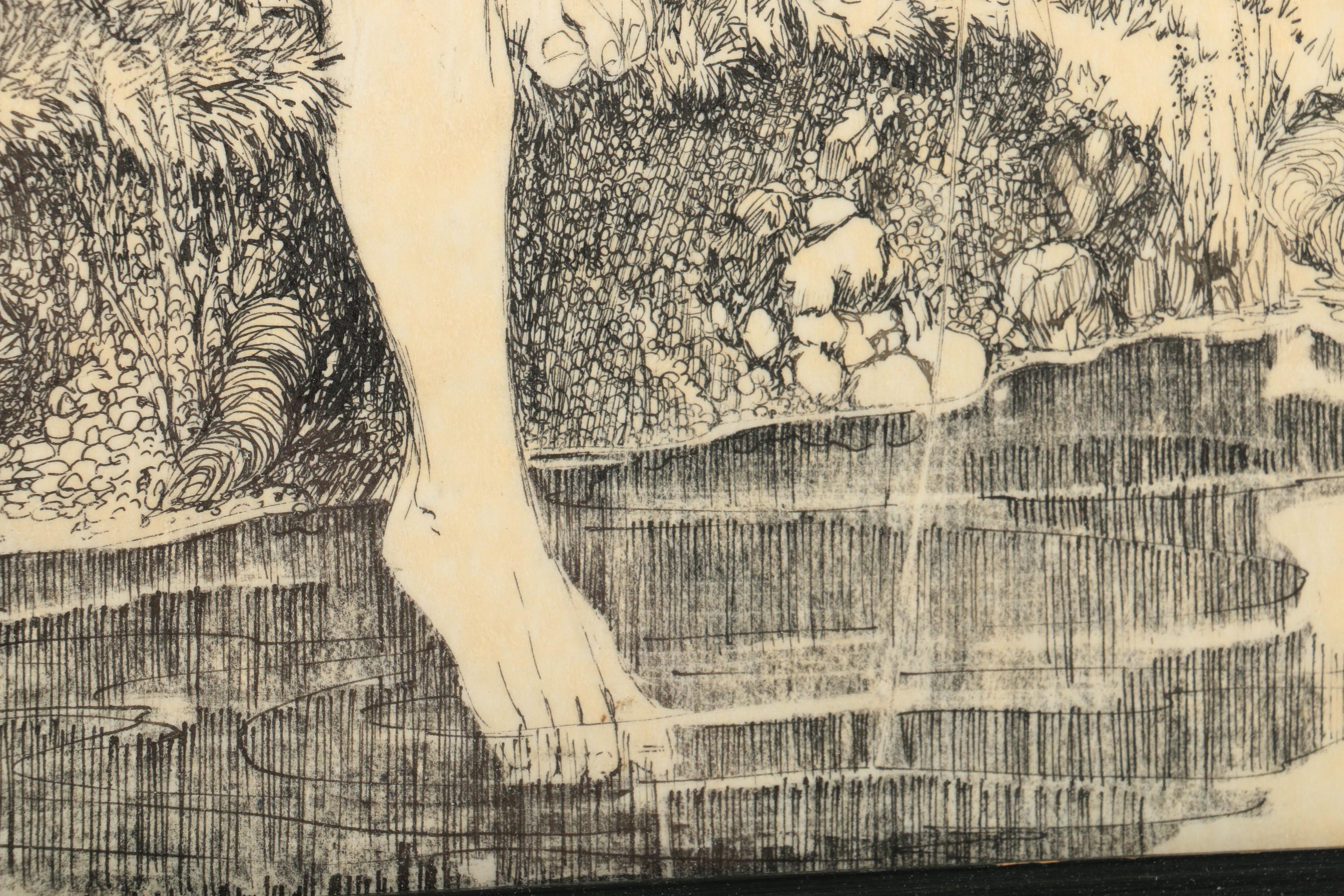 Pete Miller Pen and Ink Drawing of a Man Fishing