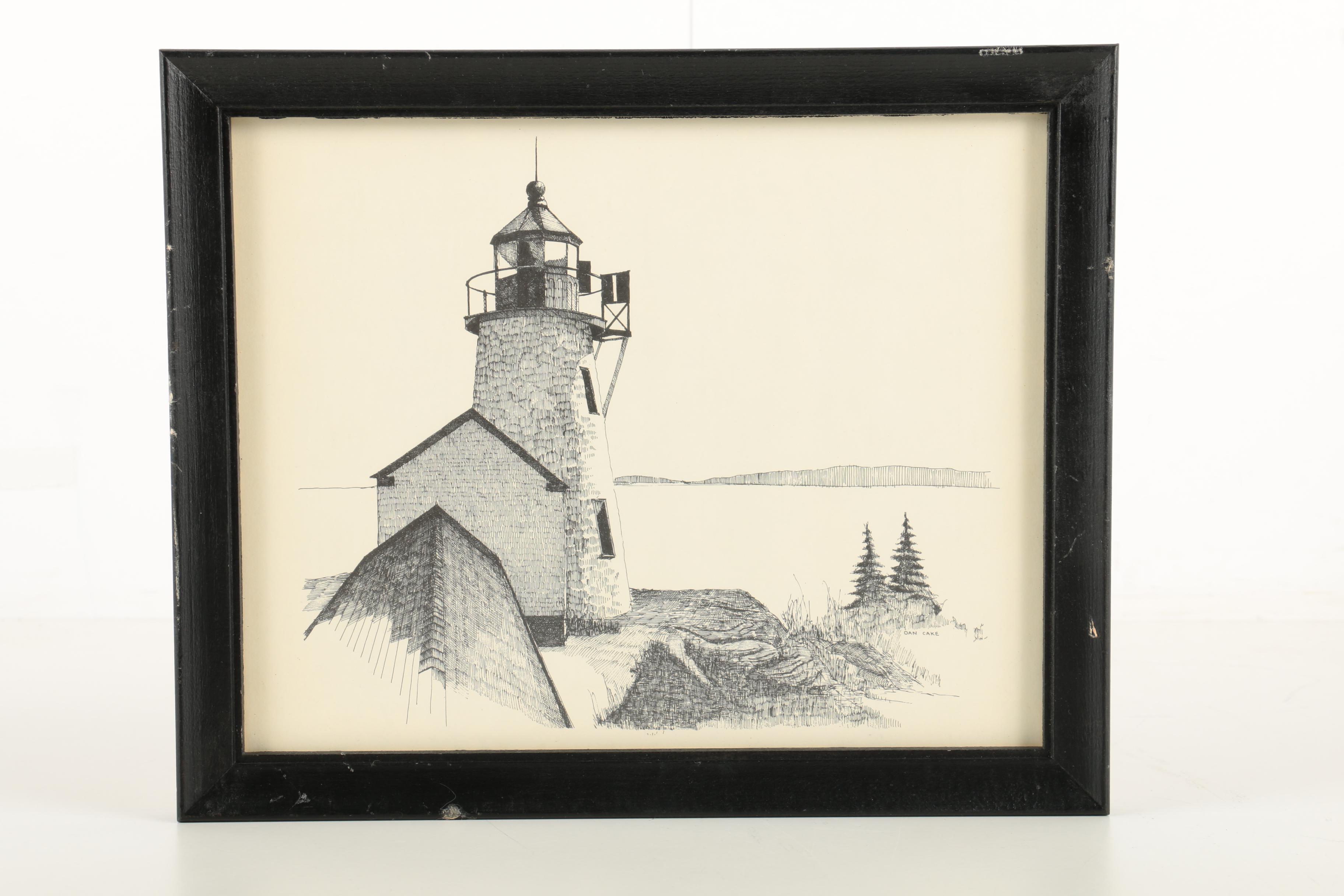 Dan Cake Ink Drawings of Light Houses