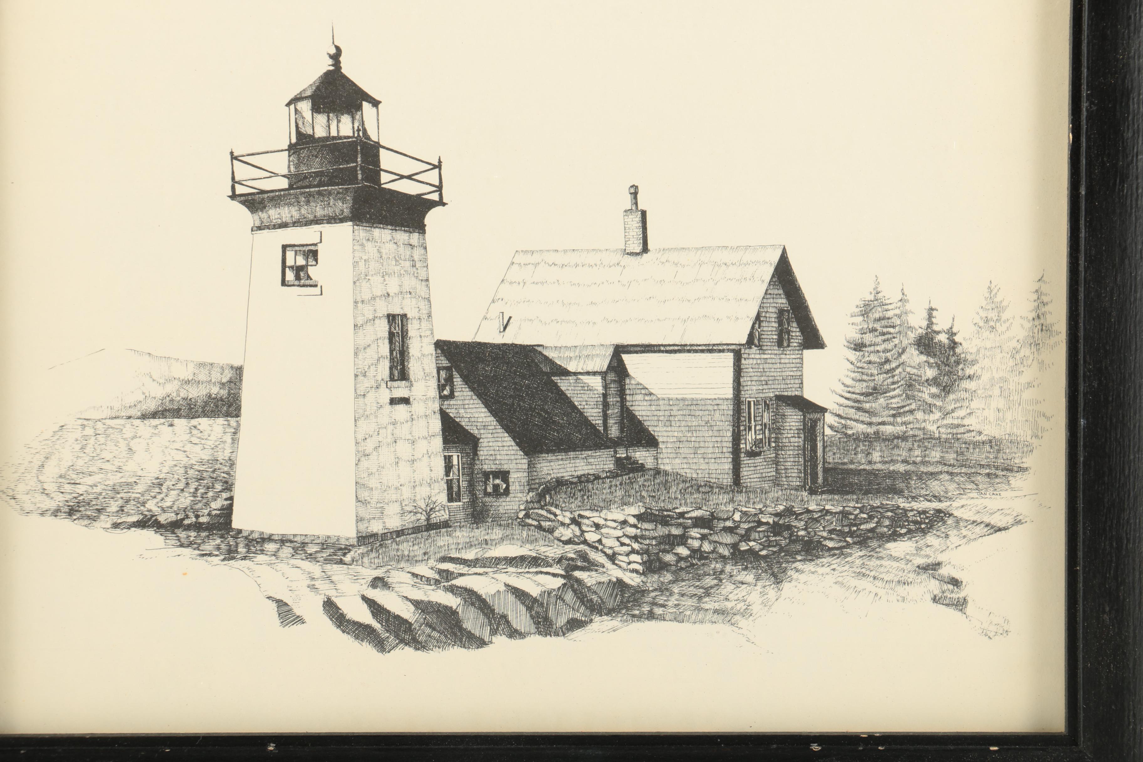 Dan Cake Ink Drawings of Light Houses