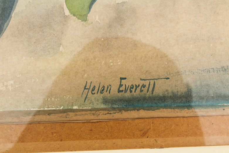 Helen Everett Watercolor Painting on Paper of Still Life with White Flowers