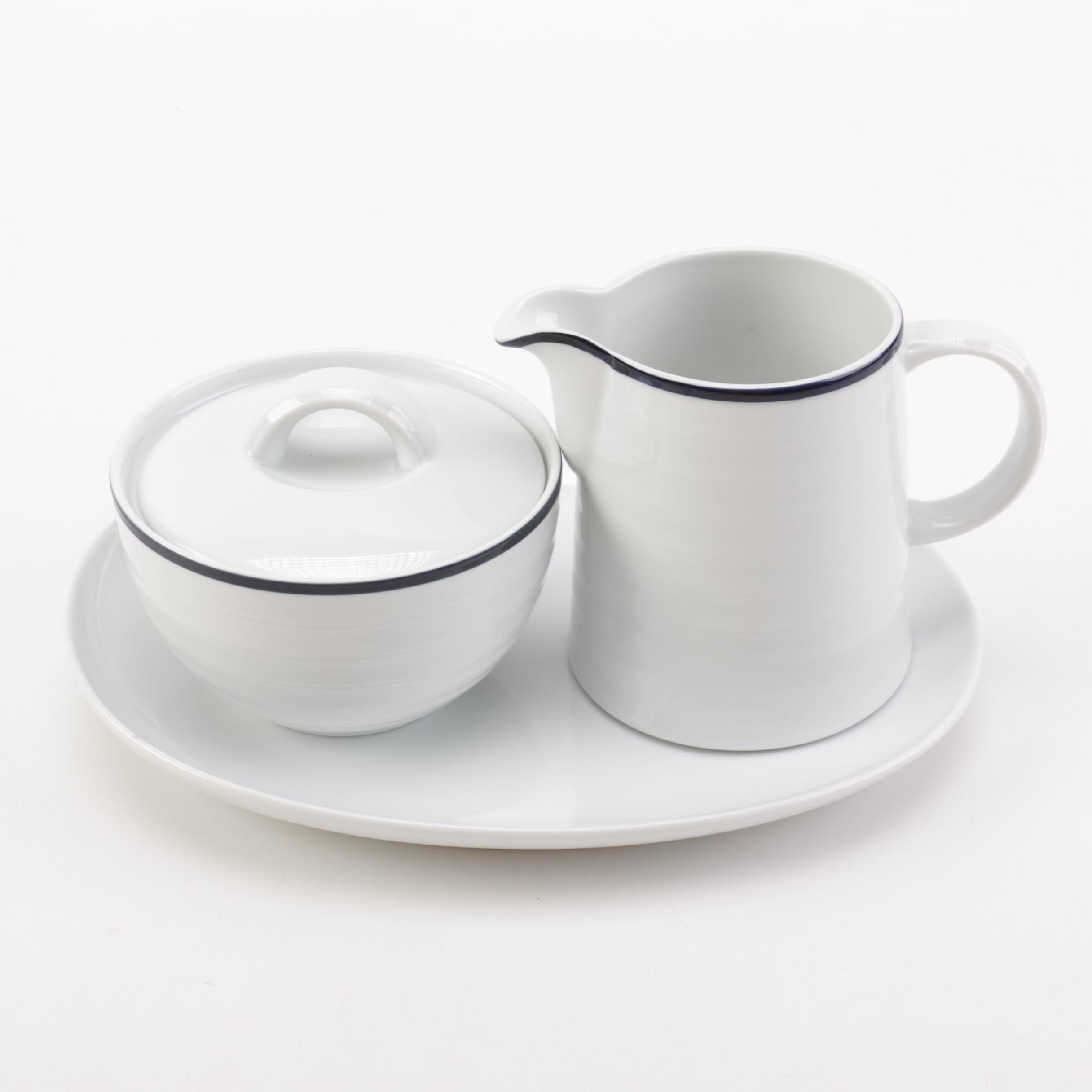 Crate & Barrel "Roulette" Cream and Sugar Bowl with "Kahla" Plate