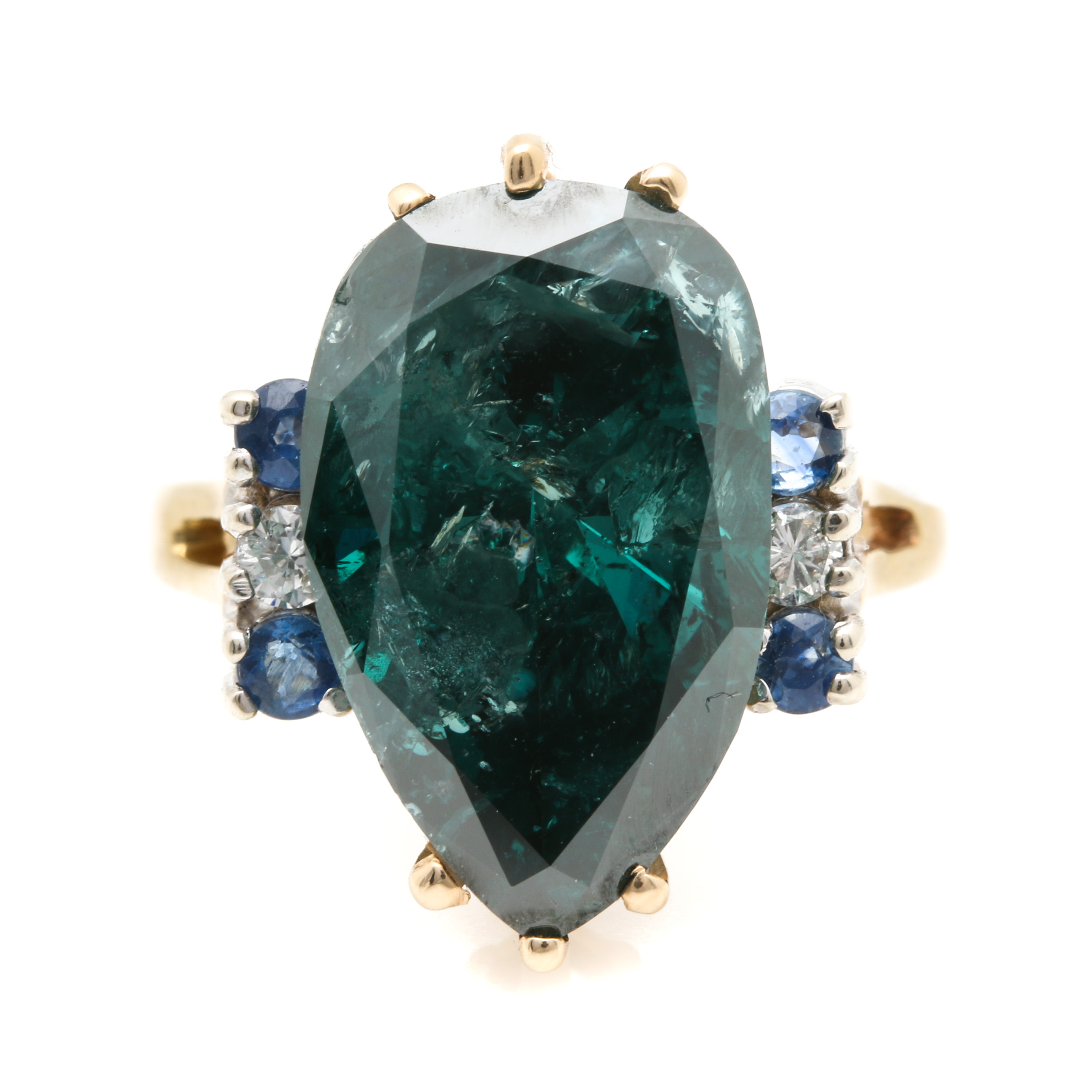 14K Yellow Gold 8.70 CTW Diamond and Sapphire Ring