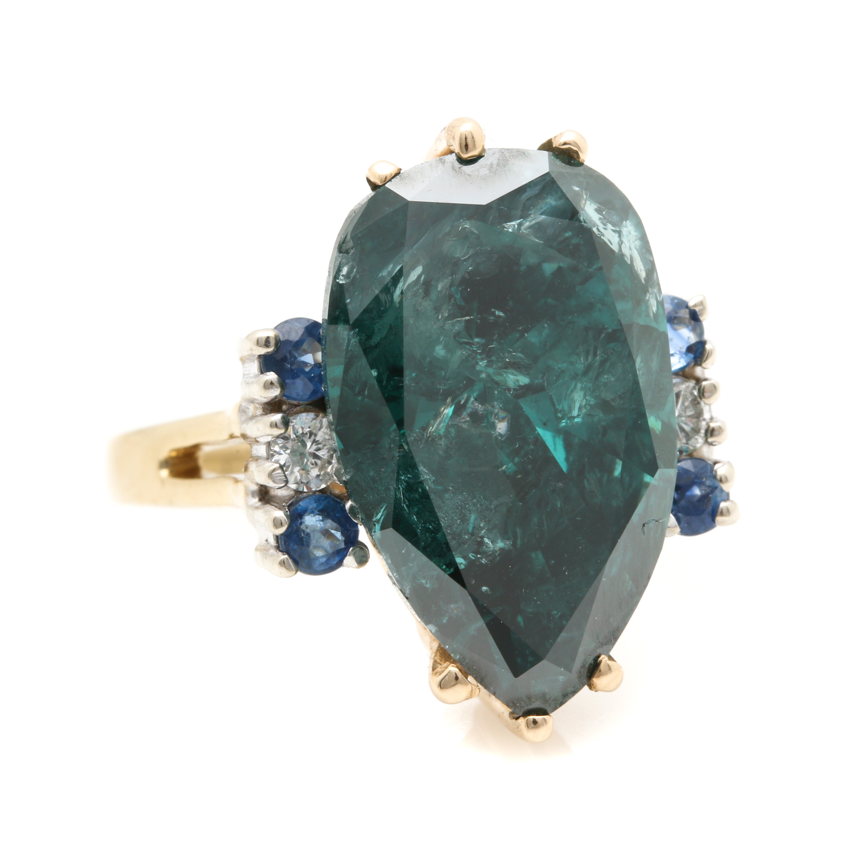 14K Yellow Gold 8.70 CTW Diamond and Sapphire Ring