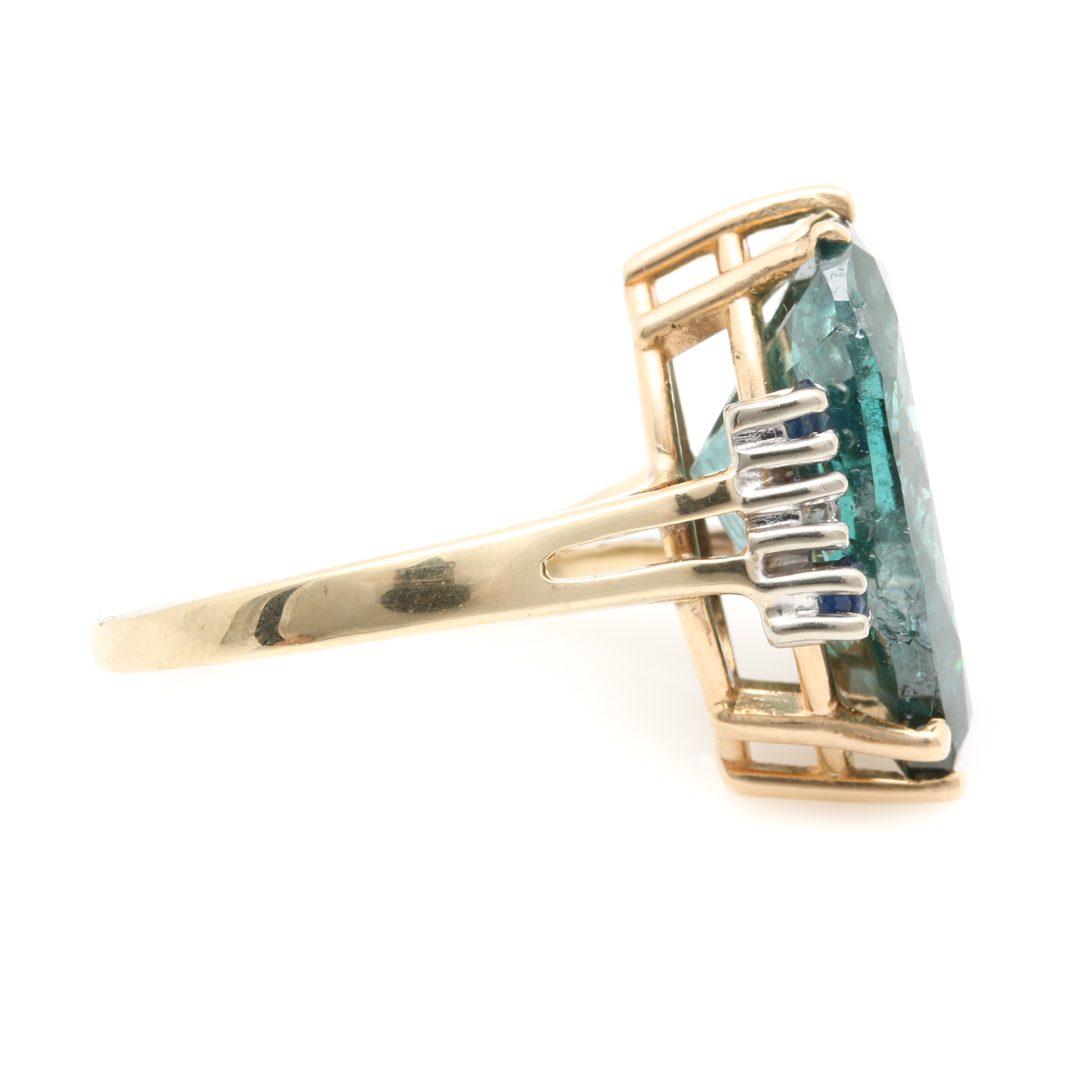 14K Yellow Gold 8.70 CTW Diamond and Sapphire Ring