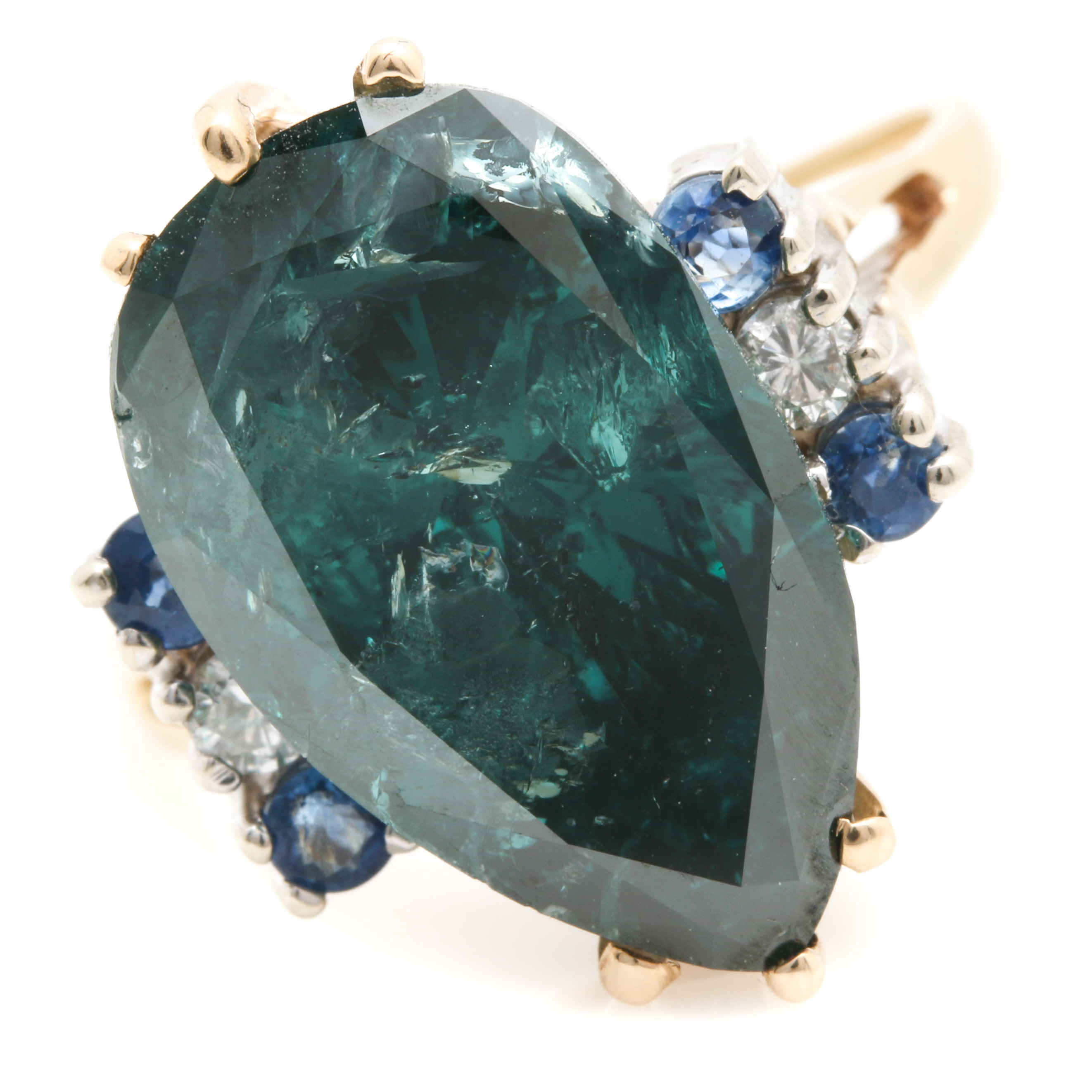 14K Yellow Gold 8.70 CTW Diamond and Sapphire Ring