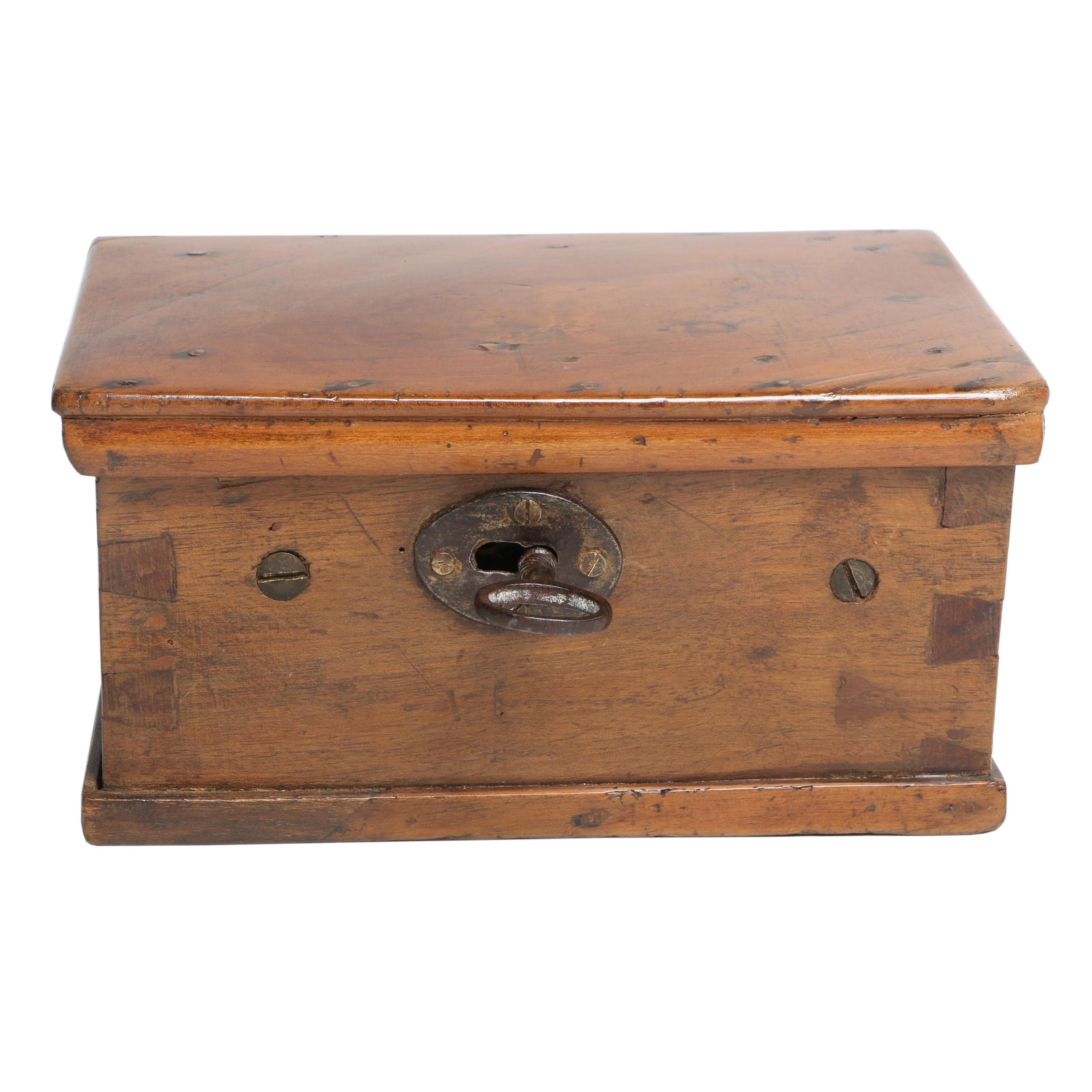 Vintage Wooden Lock Box with Key