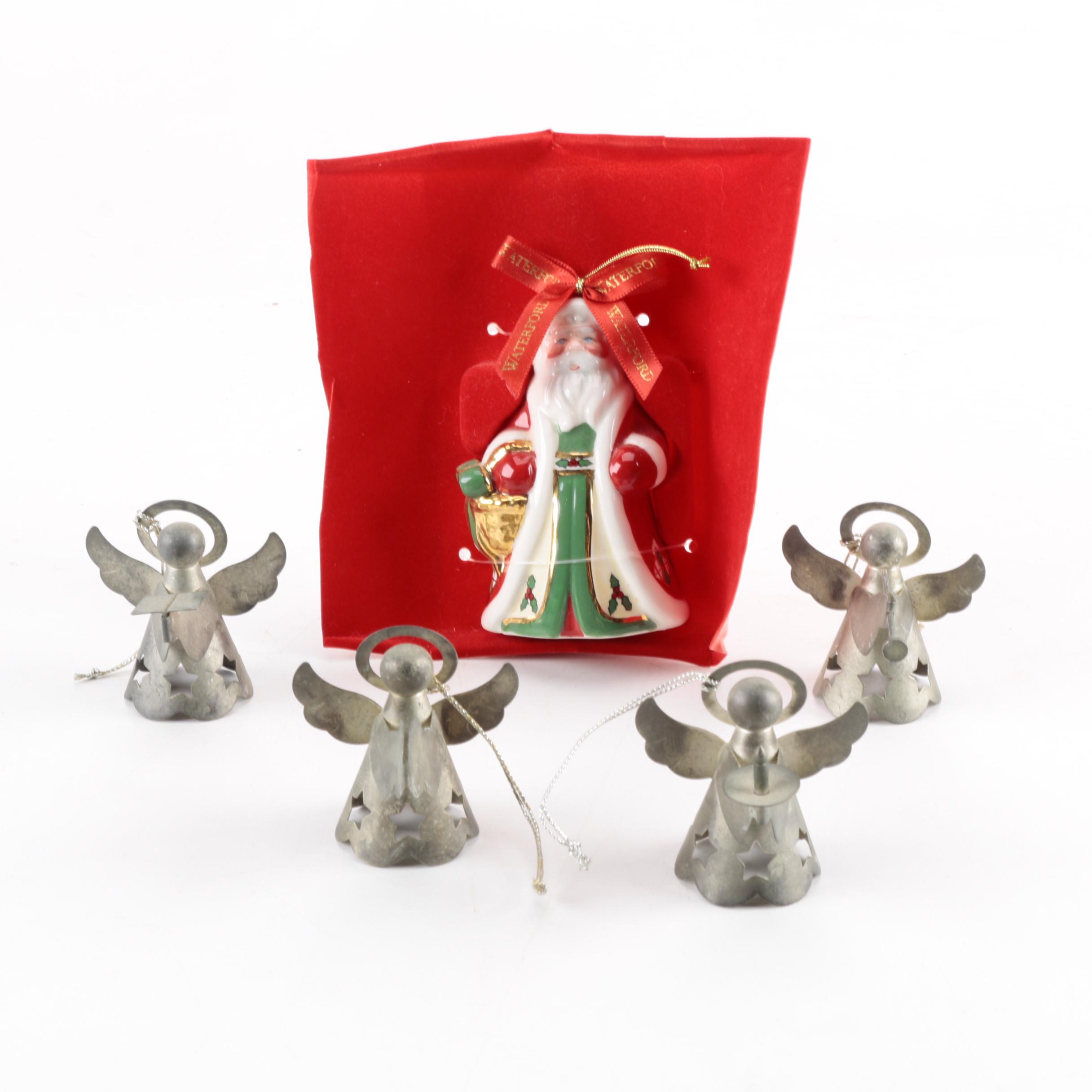 Waterford Santa Claus Ornament with a Collection of Angel Ornaments