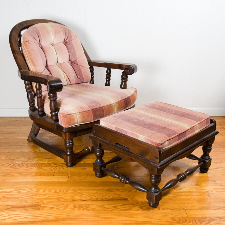 Sack Back Colonial Style Armchair with Ottoman