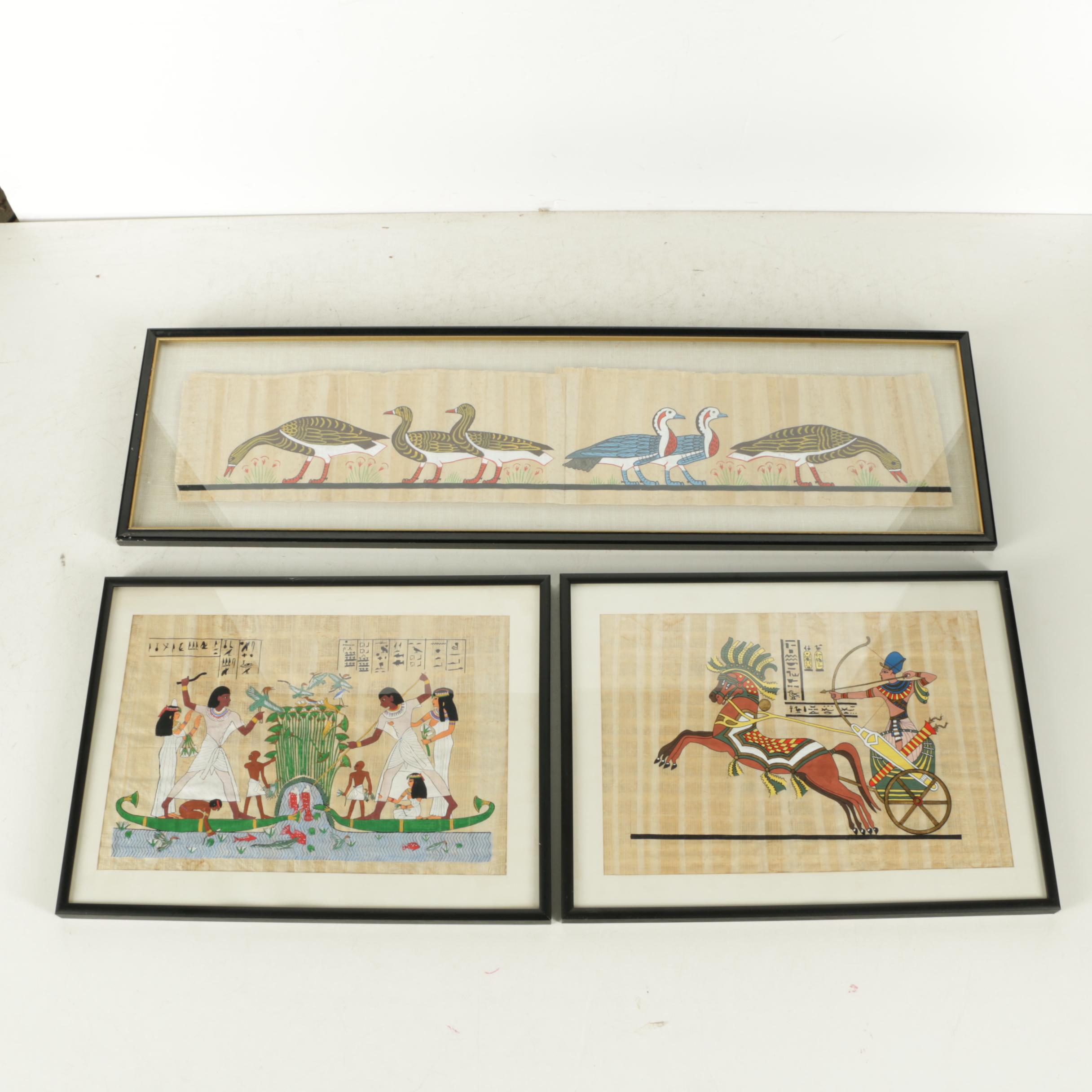 Gouache Paintings on Papyrus of Egyptian Themes