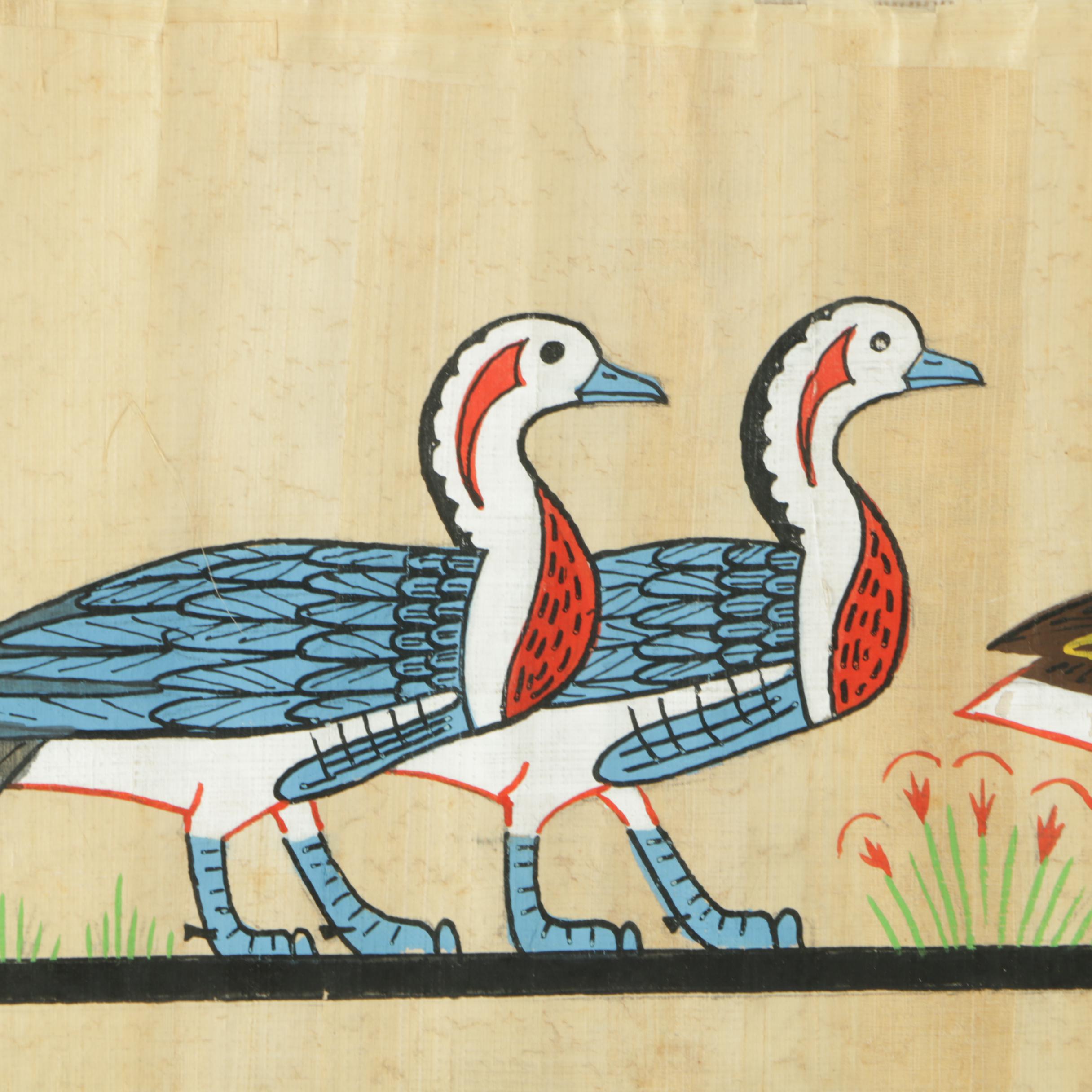 Gouache Paintings on Papyrus of Egyptian Themes