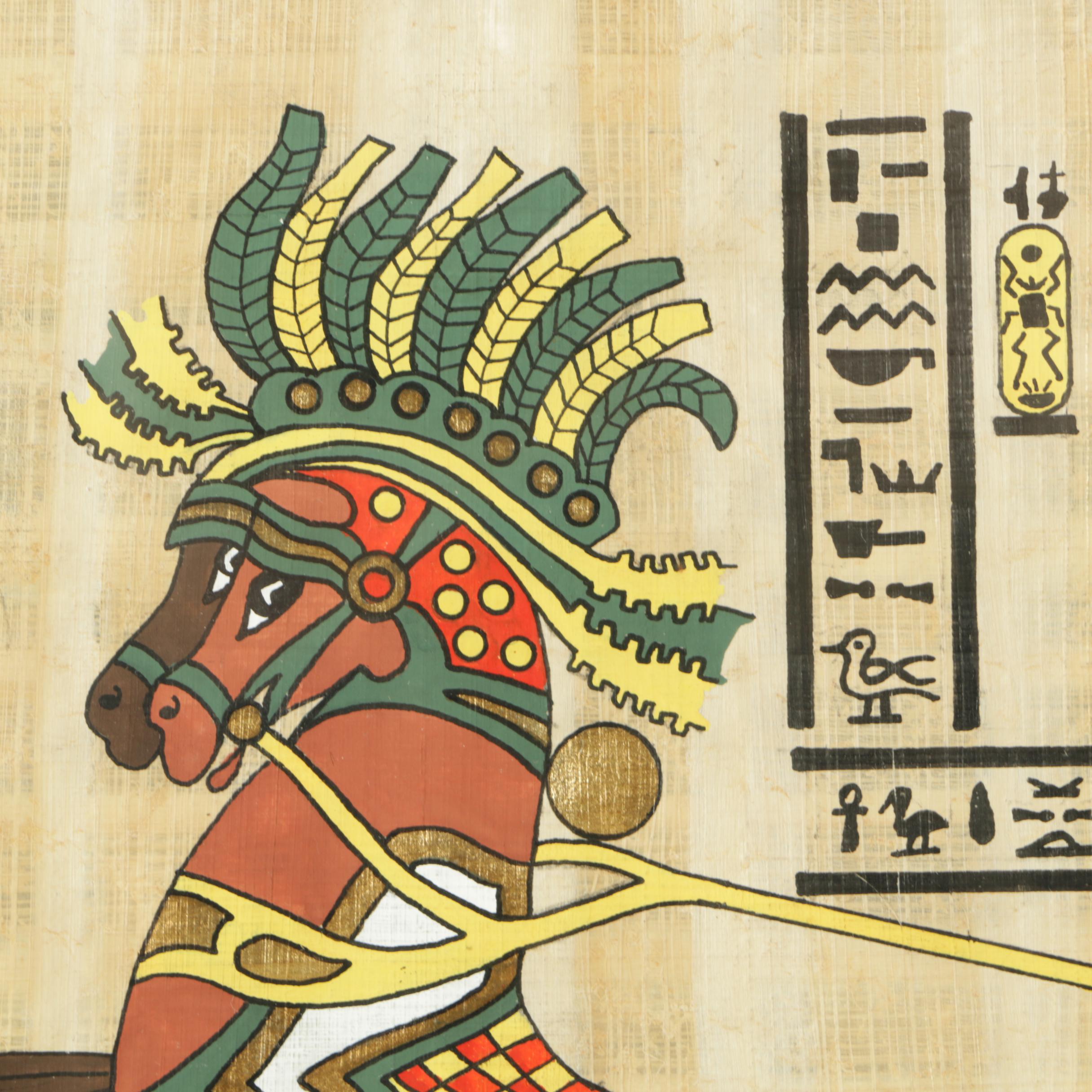 Gouache Paintings on Papyrus of Egyptian Themes