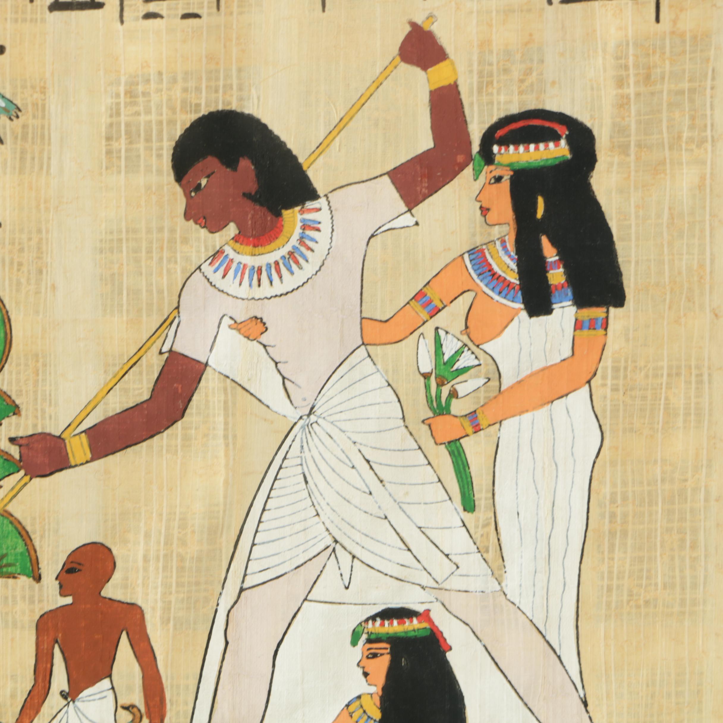 Gouache Paintings on Papyrus of Egyptian Themes