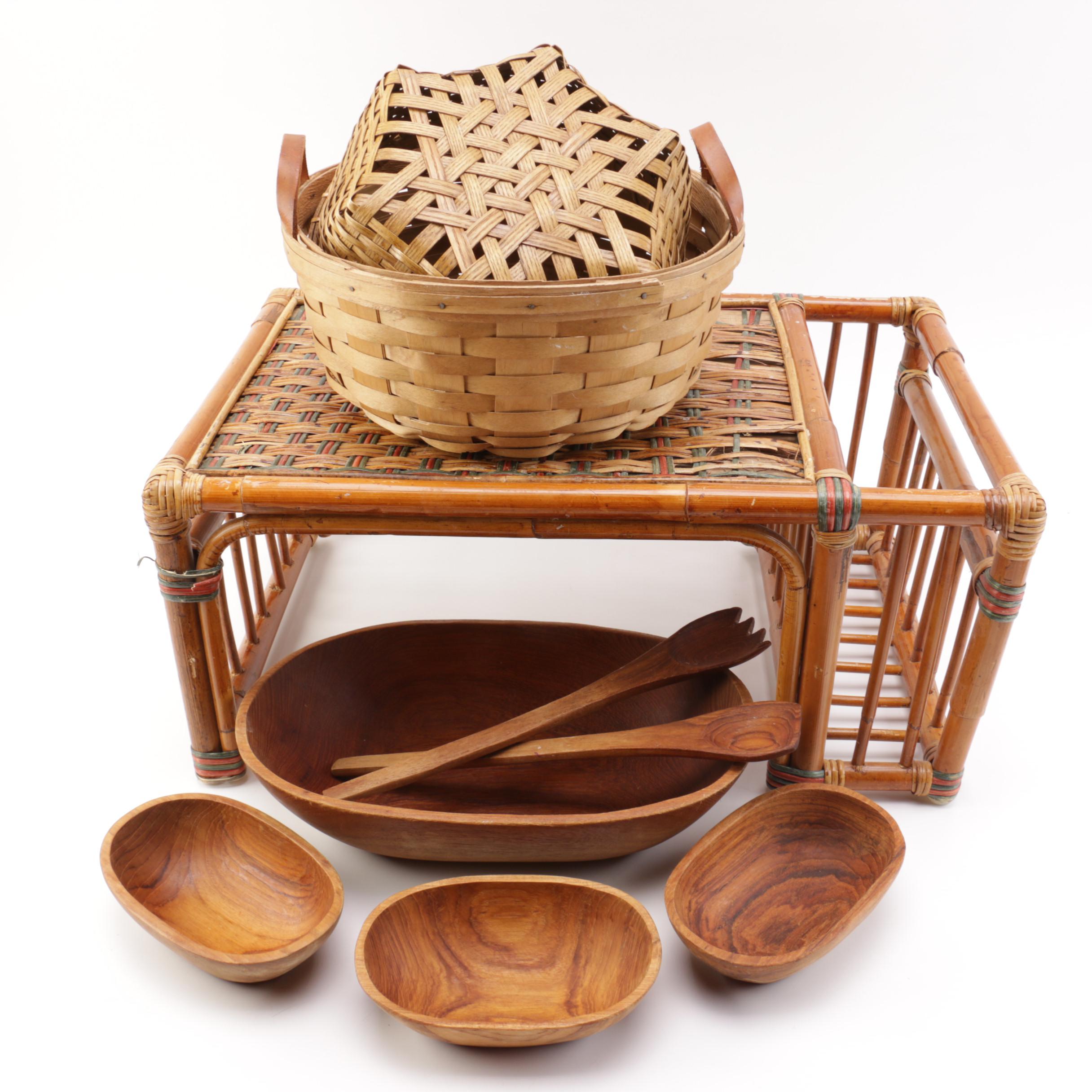 Wood Serving Breakfast Tray Salad Bowls and Baskets