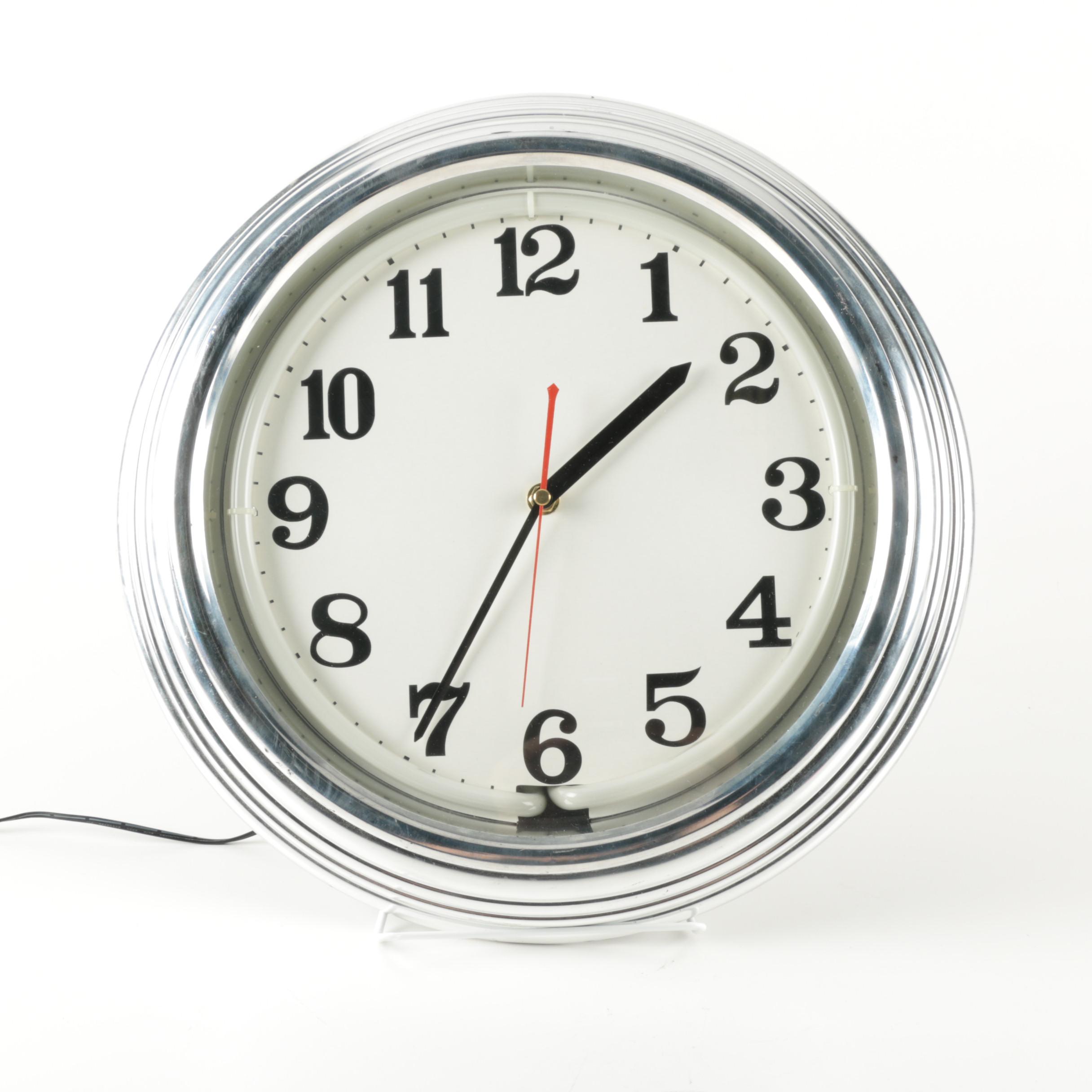 Illuminated Wall Clock with Neon