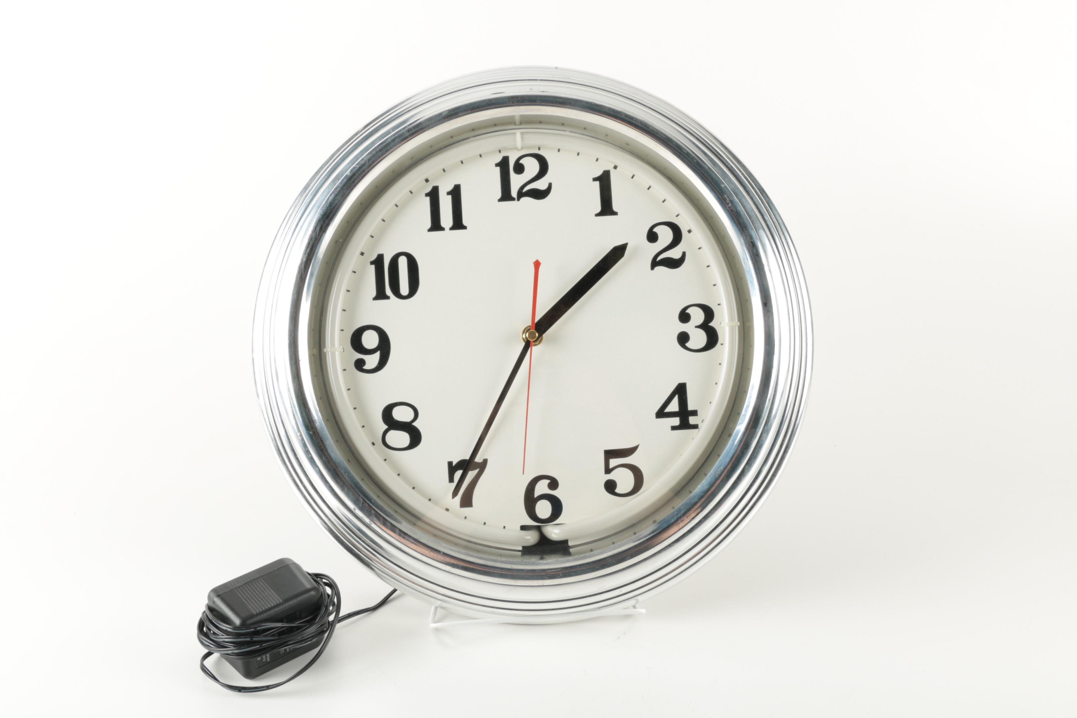 Illuminated Wall Clock with Neon