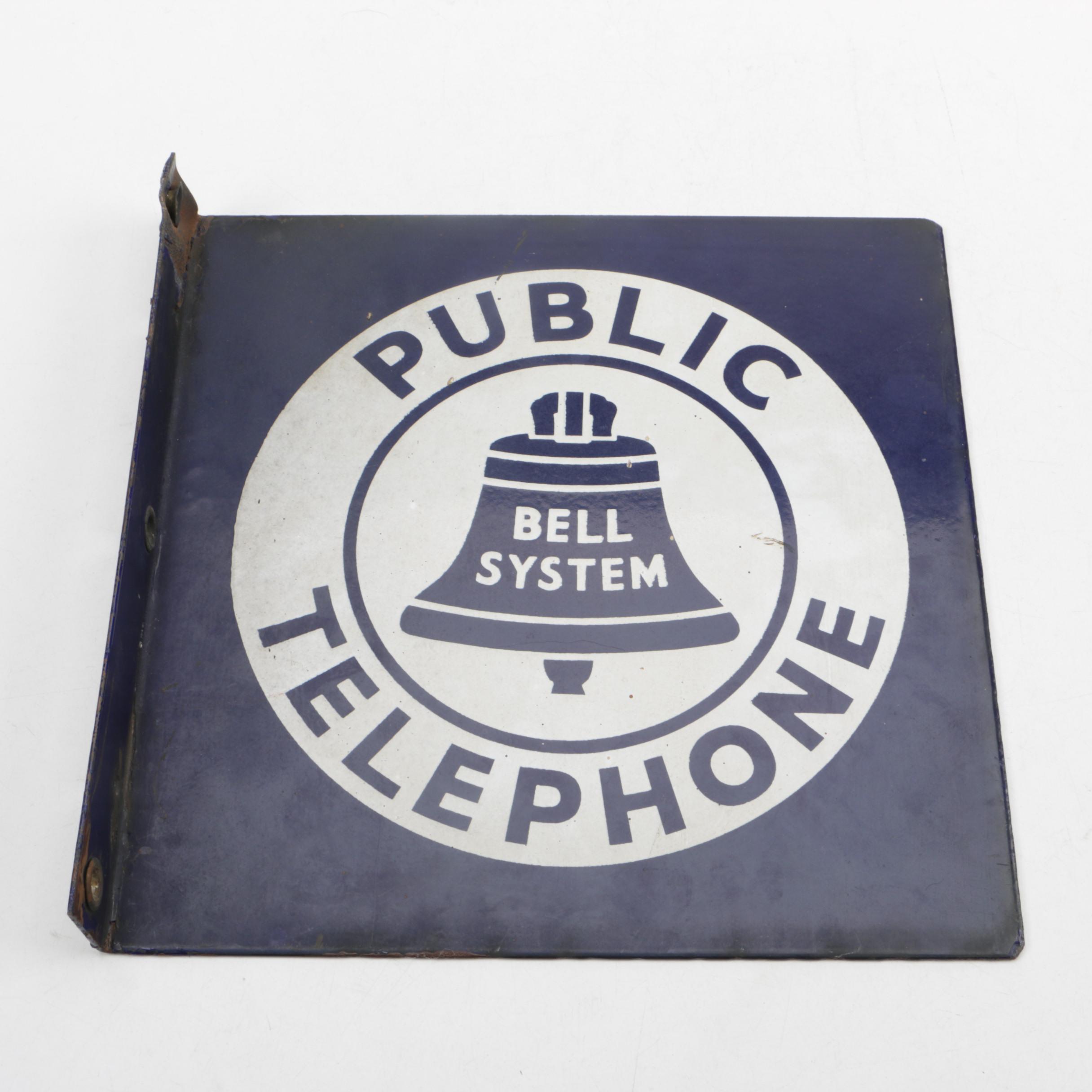Vintage Bell System Double Sided Metal Telephone Sign