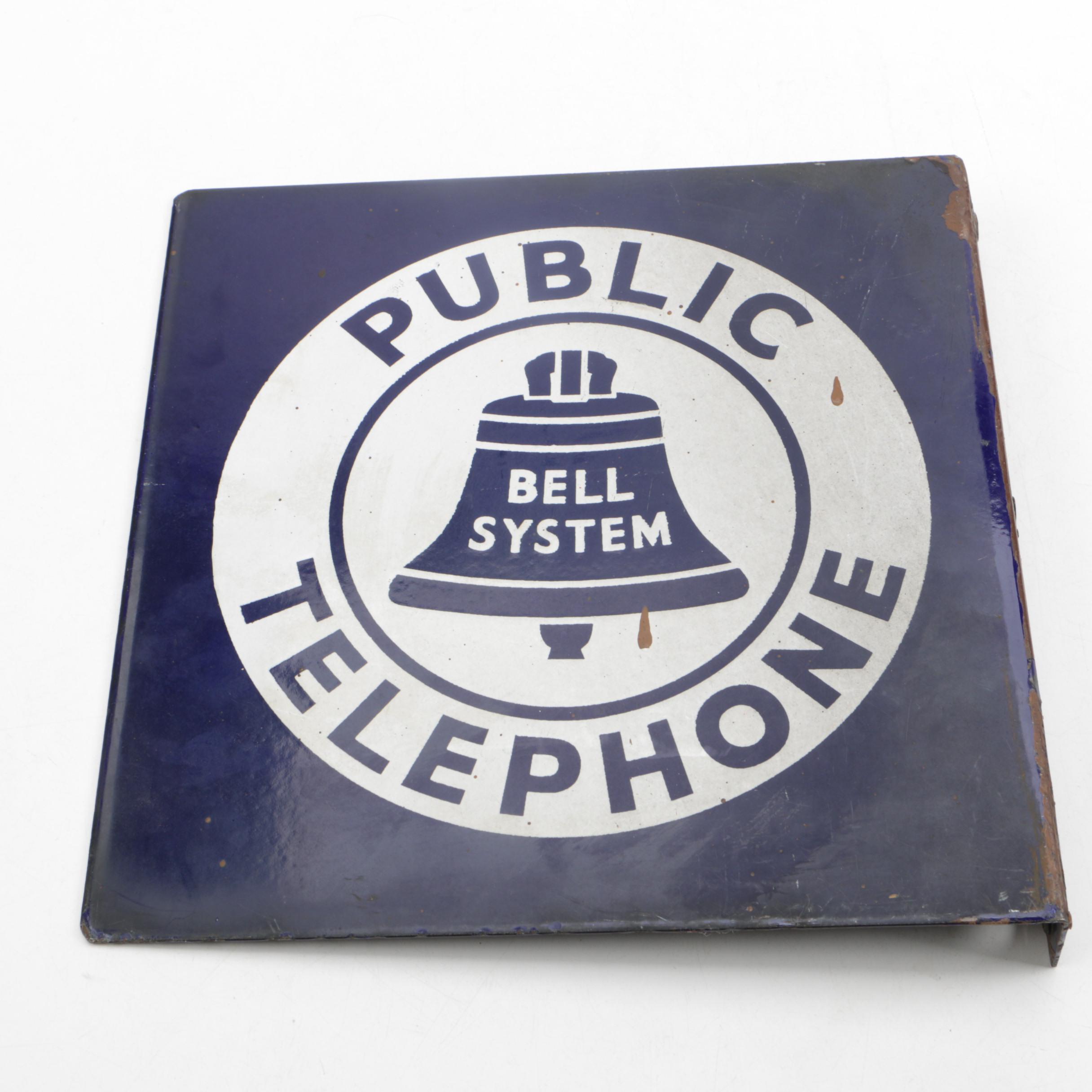 Vintage Bell System Double Sided Metal Telephone Sign