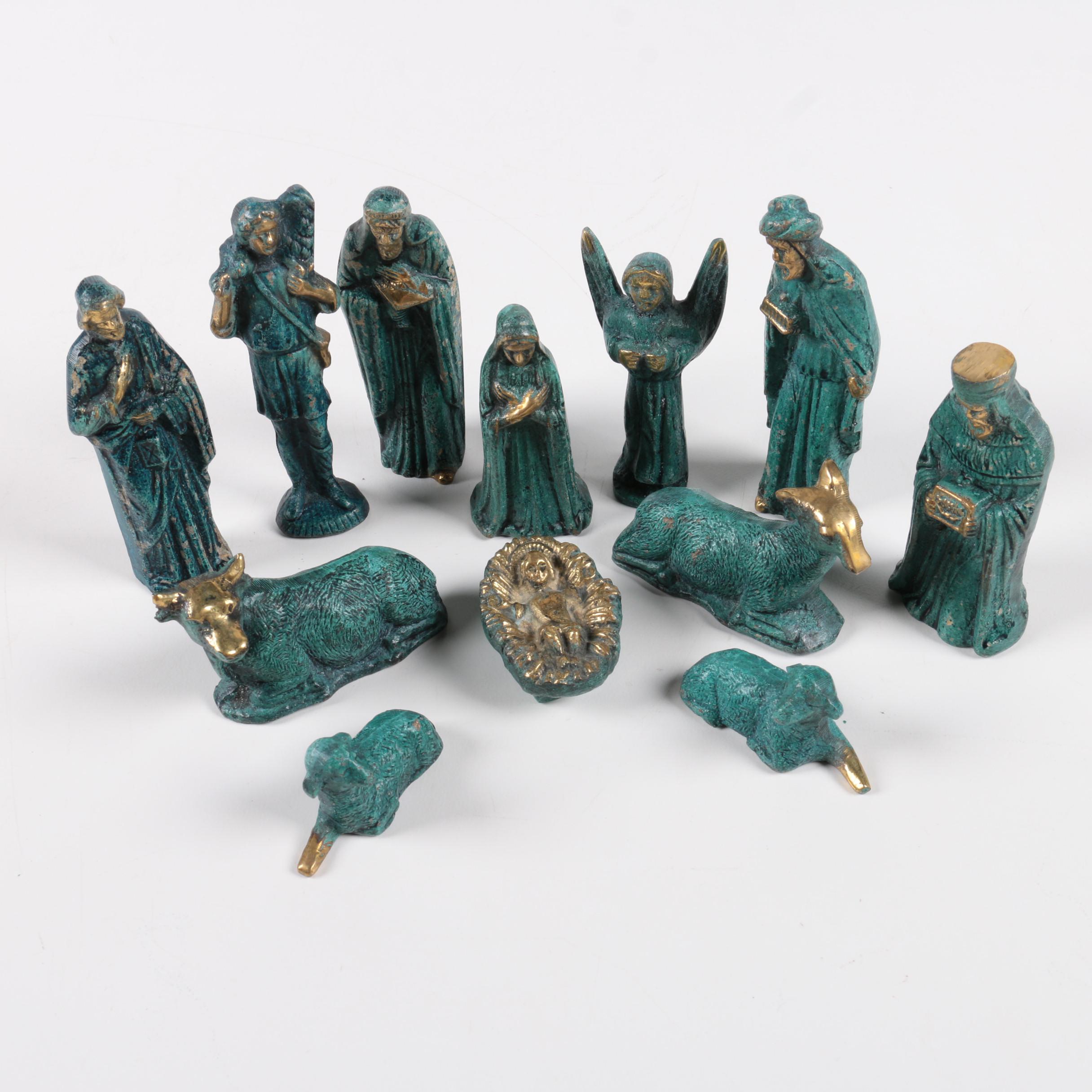 Painted Brass Nativity Scene Figurines