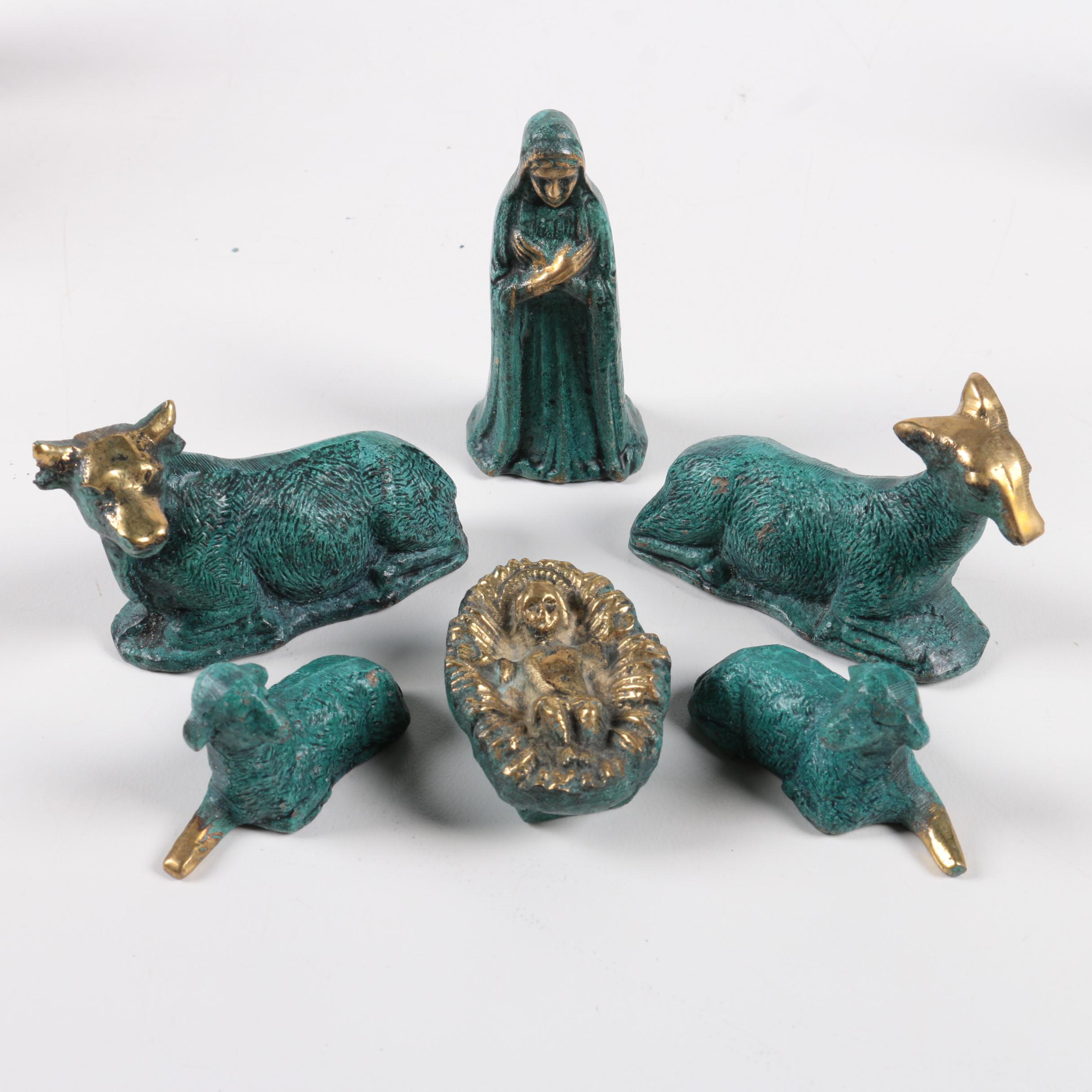 Painted Brass Nativity Scene Figurines