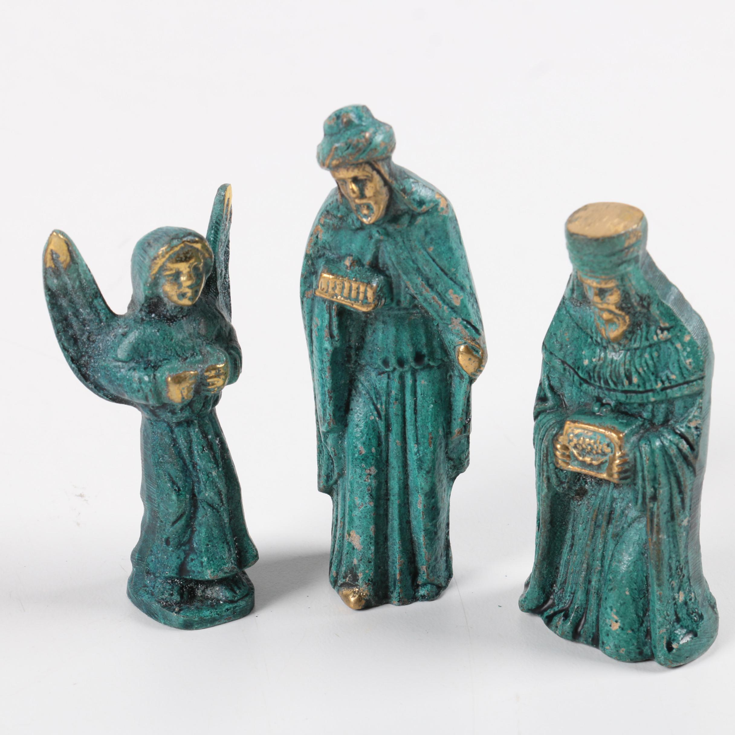 Painted Brass Nativity Scene Figurines