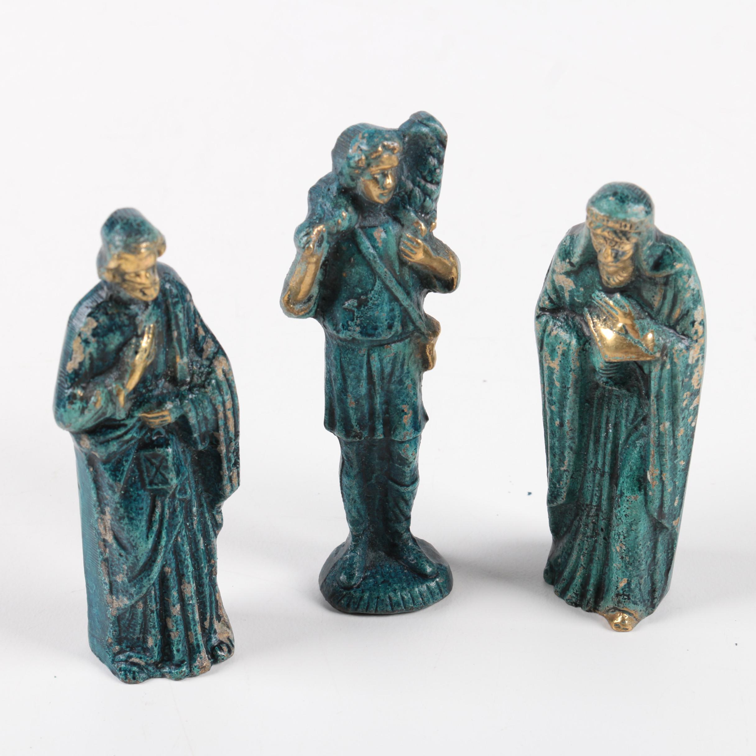Painted Brass Nativity Scene Figurines