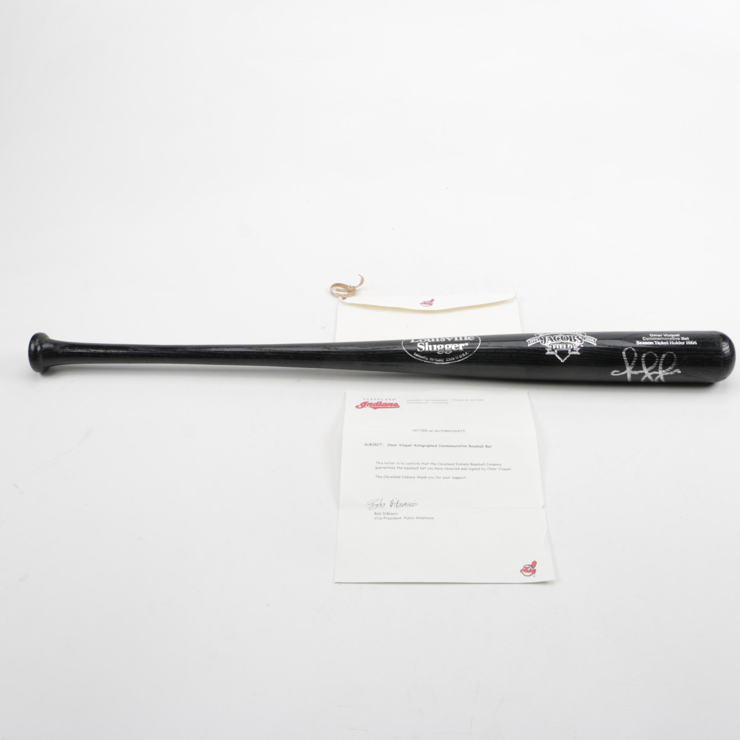 Omar Vizquel Signed Jacobs Field 10th Anniversary Commemorative Bat