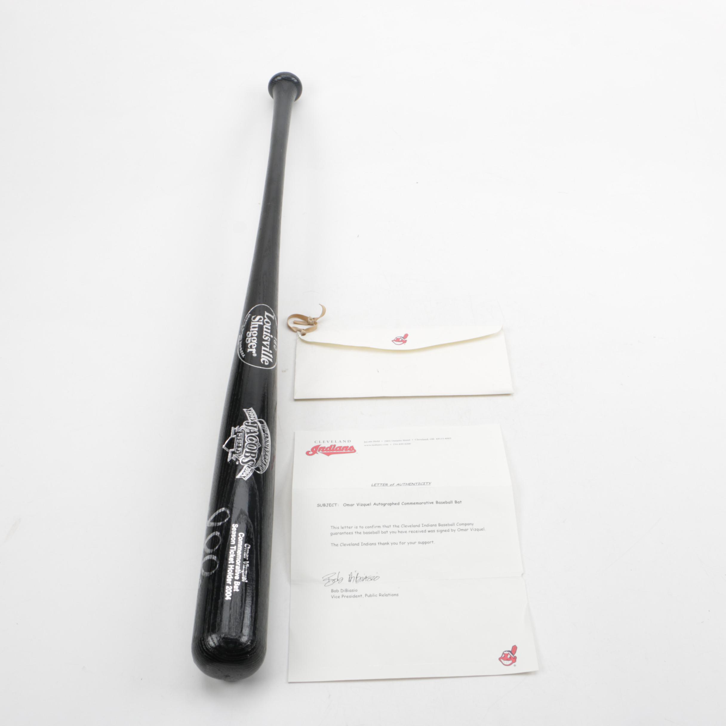 Omar Vizquel Signed Jacobs Field 10th Anniversary Commemorative Bat