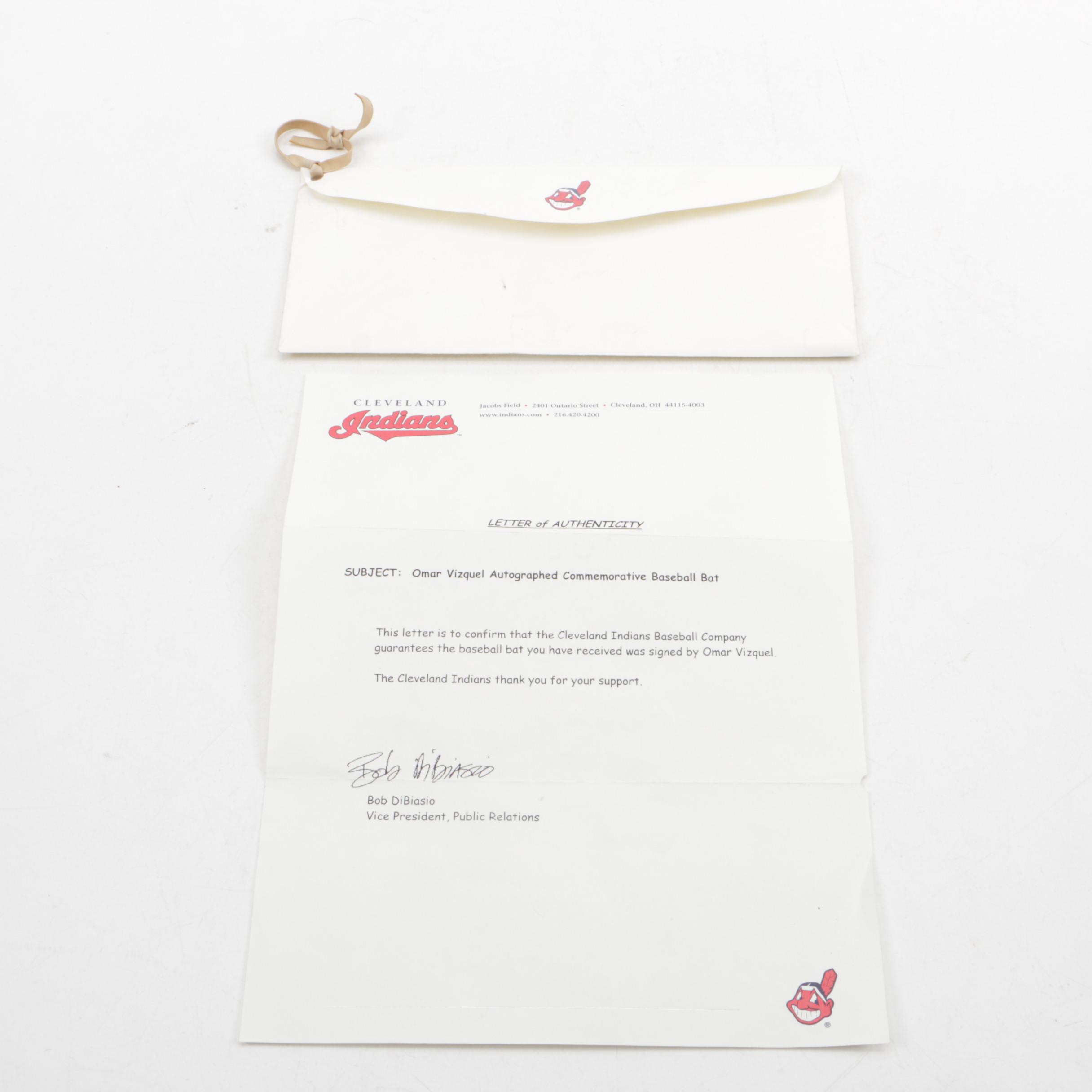 Omar Vizquel Signed Jacobs Field 10th Anniversary Commemorative Bat