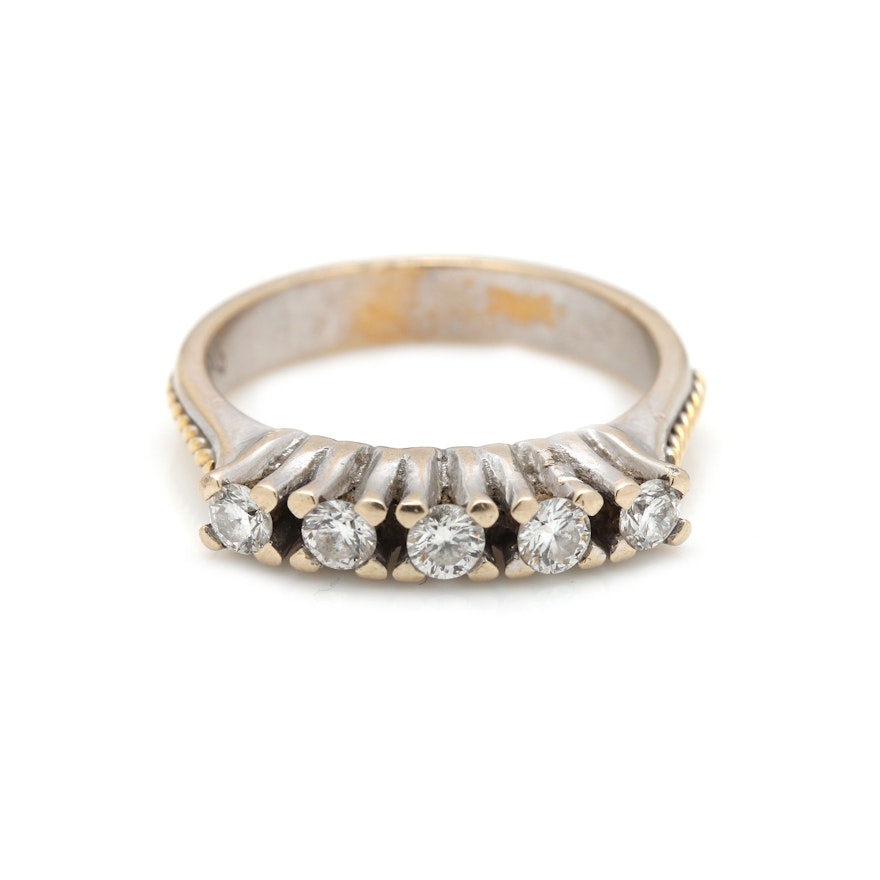 18K White Gold Band Style Diamond Ring With Yellow Gold Accents