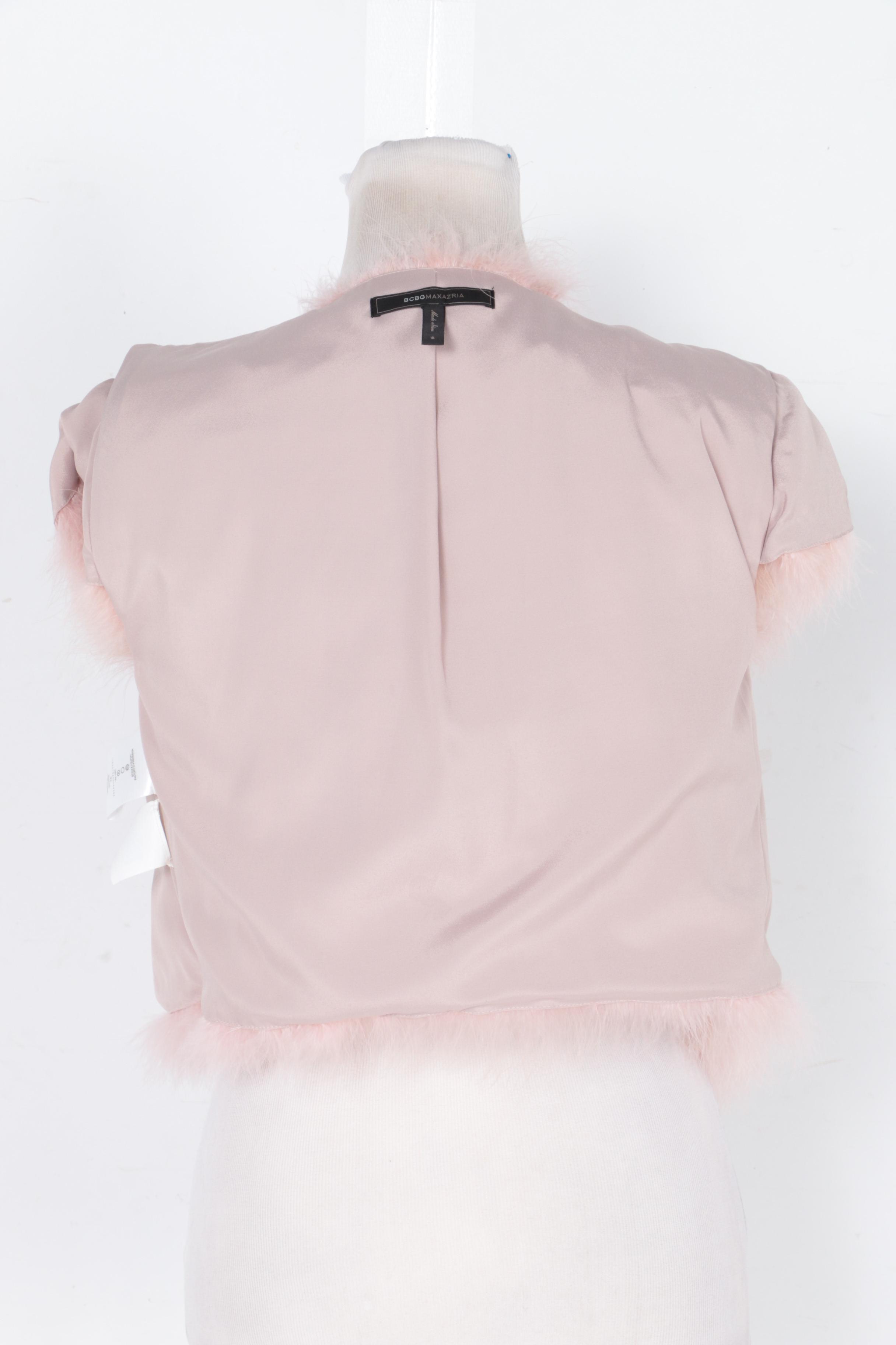 BCBG Max Azria Pink Bess Cropped Marabou Vest