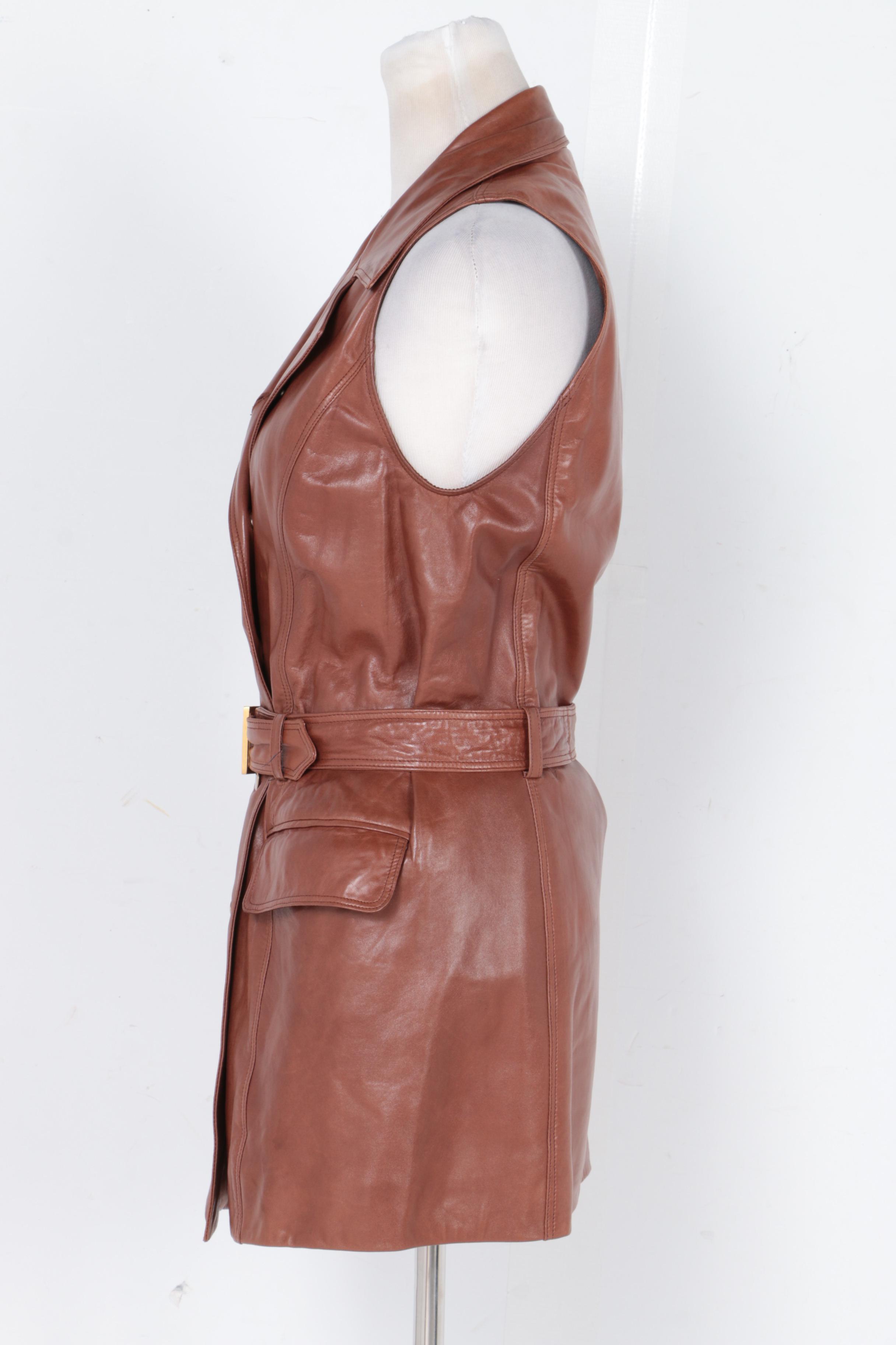 Isaac Mizrahi Brown Leather Vest