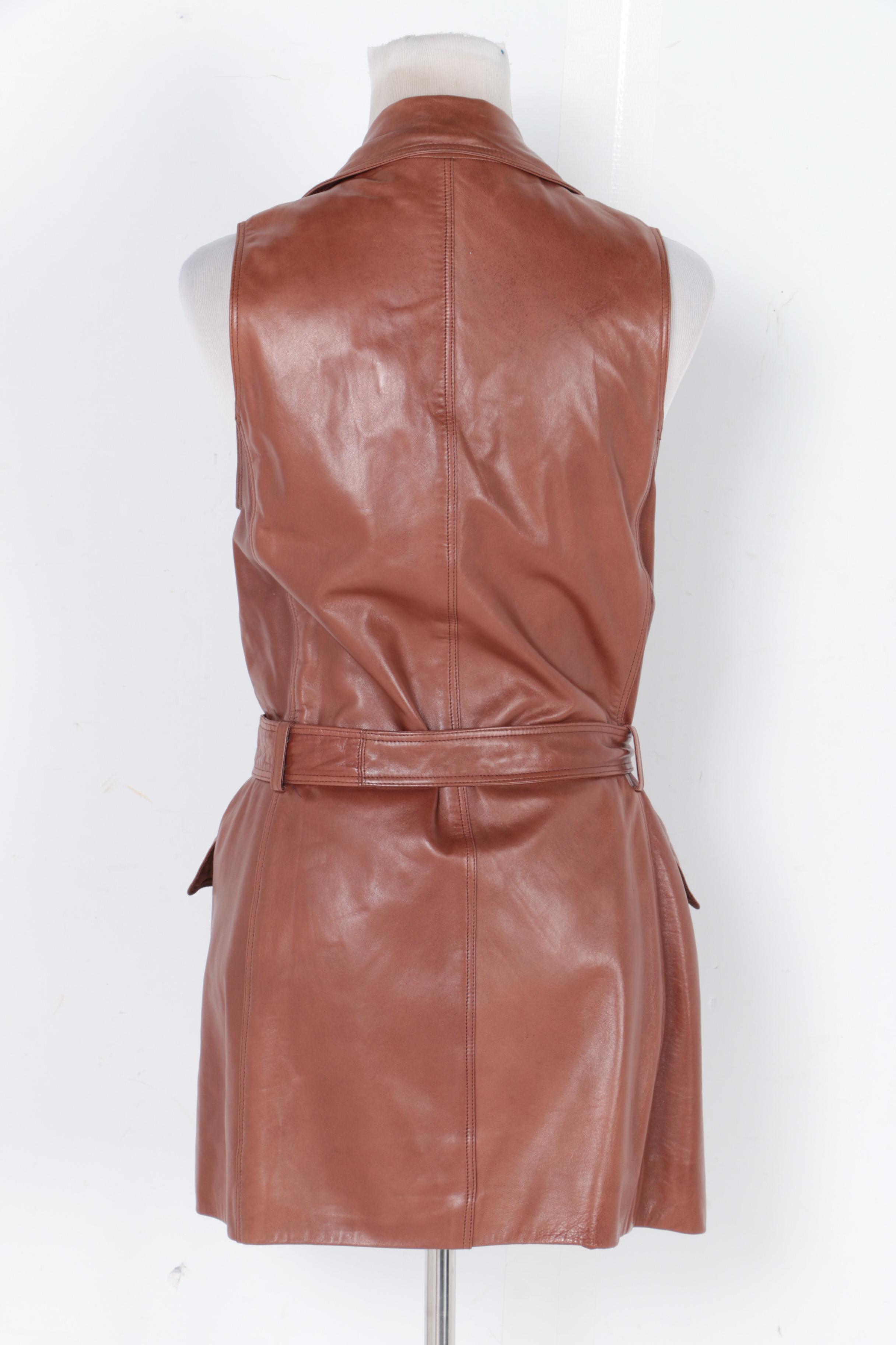 Isaac Mizrahi Brown Leather Vest