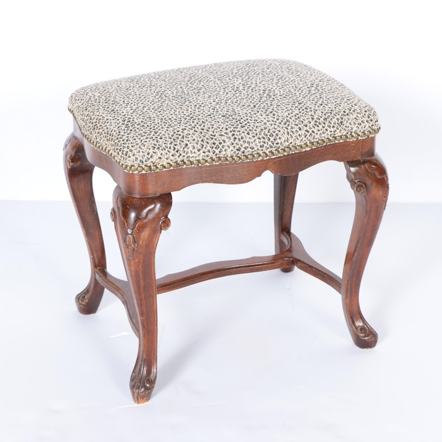 Chippendale Style Vanity Stool with Faux Leopard Upholstery