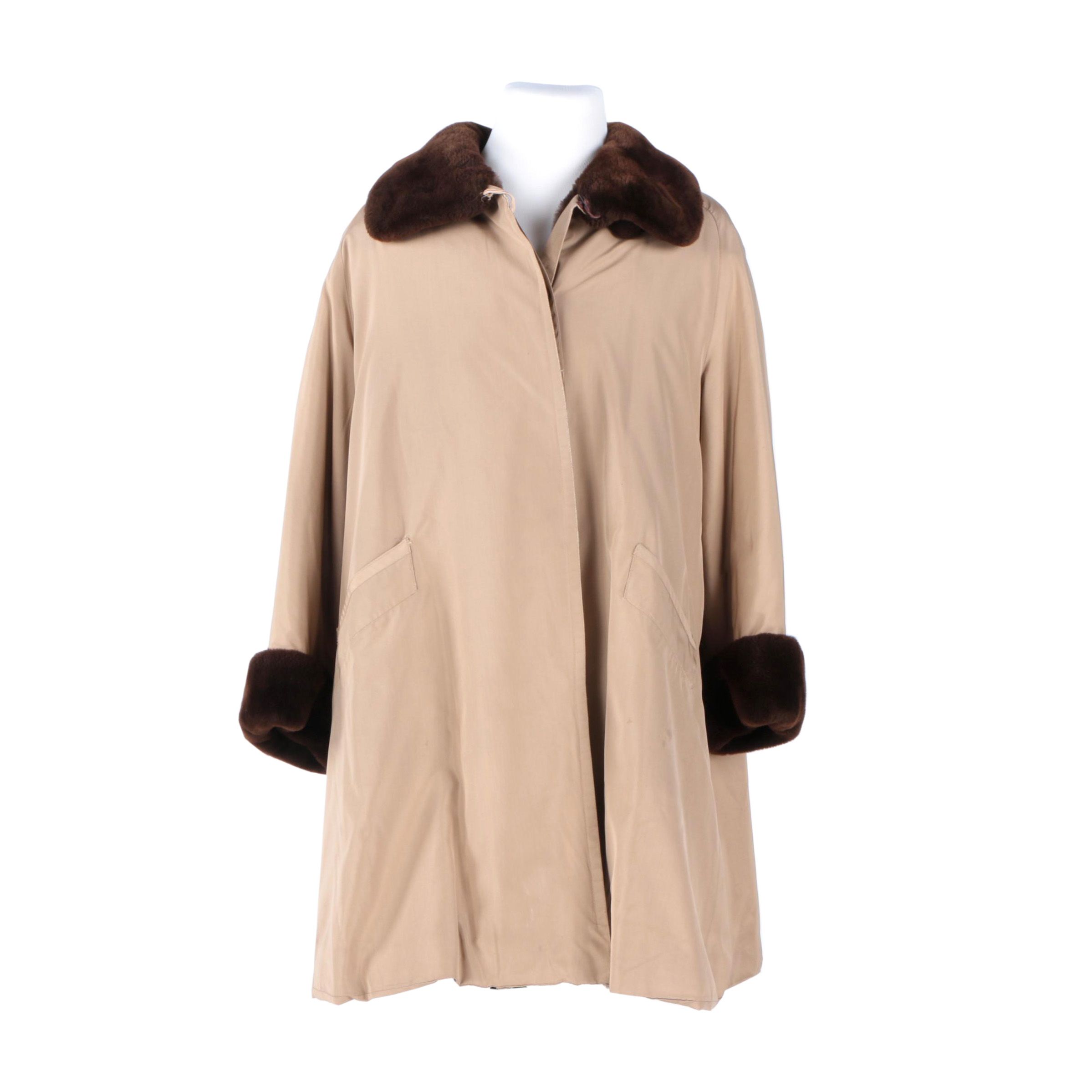 Women's J. Mendel Rain Coat with Sheared Beaver Fur