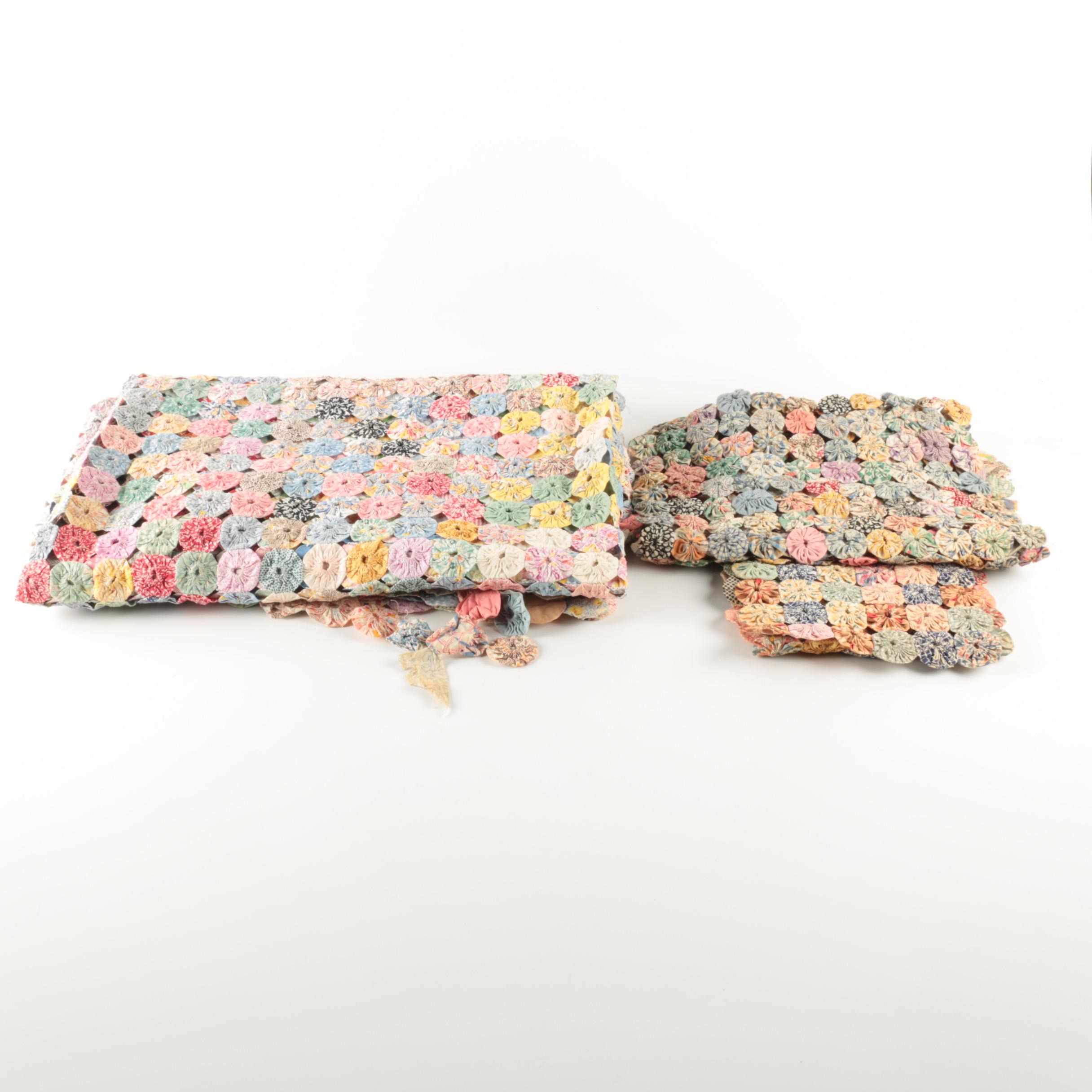 Vintage Handmade "Yo-Yo"  Quilt and Coverlets